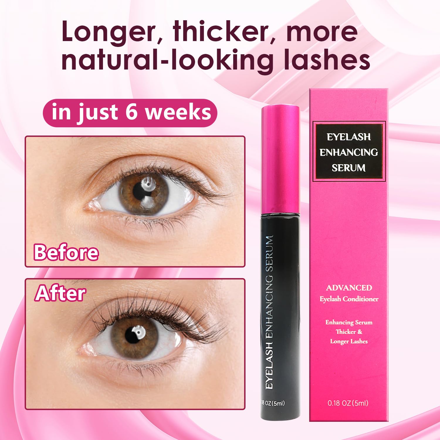 Wimpernwachstum Serum – Mit Peptid Komplex & Hyaluron – Für längere, dichtere & vollere Wimpern – Sanfte Formel für empfindliche Augen – Tierversuchsfrei – 5ml