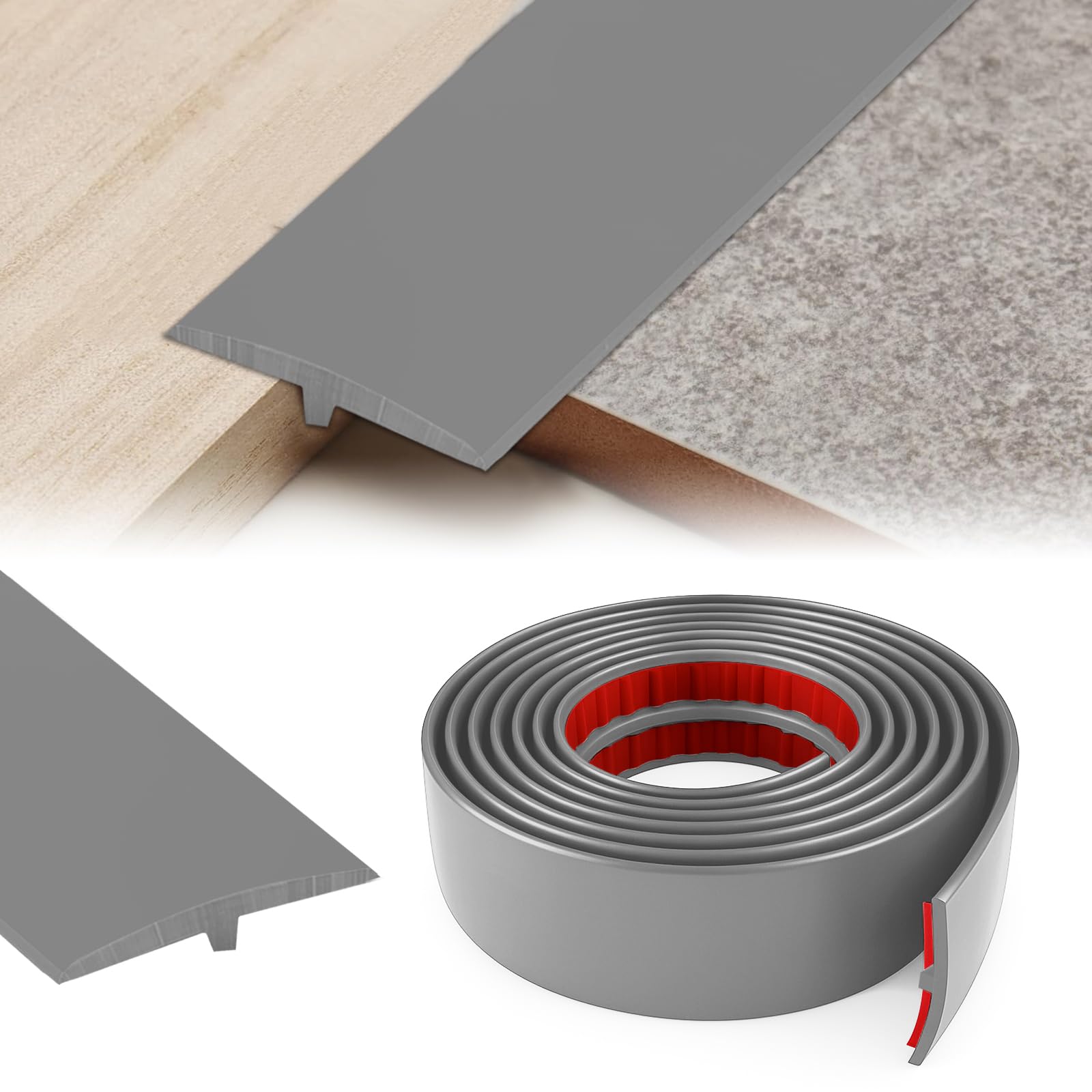 Yushengtai Self-Adhesive T-Molding Door Threshold Strip, Floor Transition Strip for Seamless Transition Between Two Floor Levels (Gray, 5 cm x 5 m)
