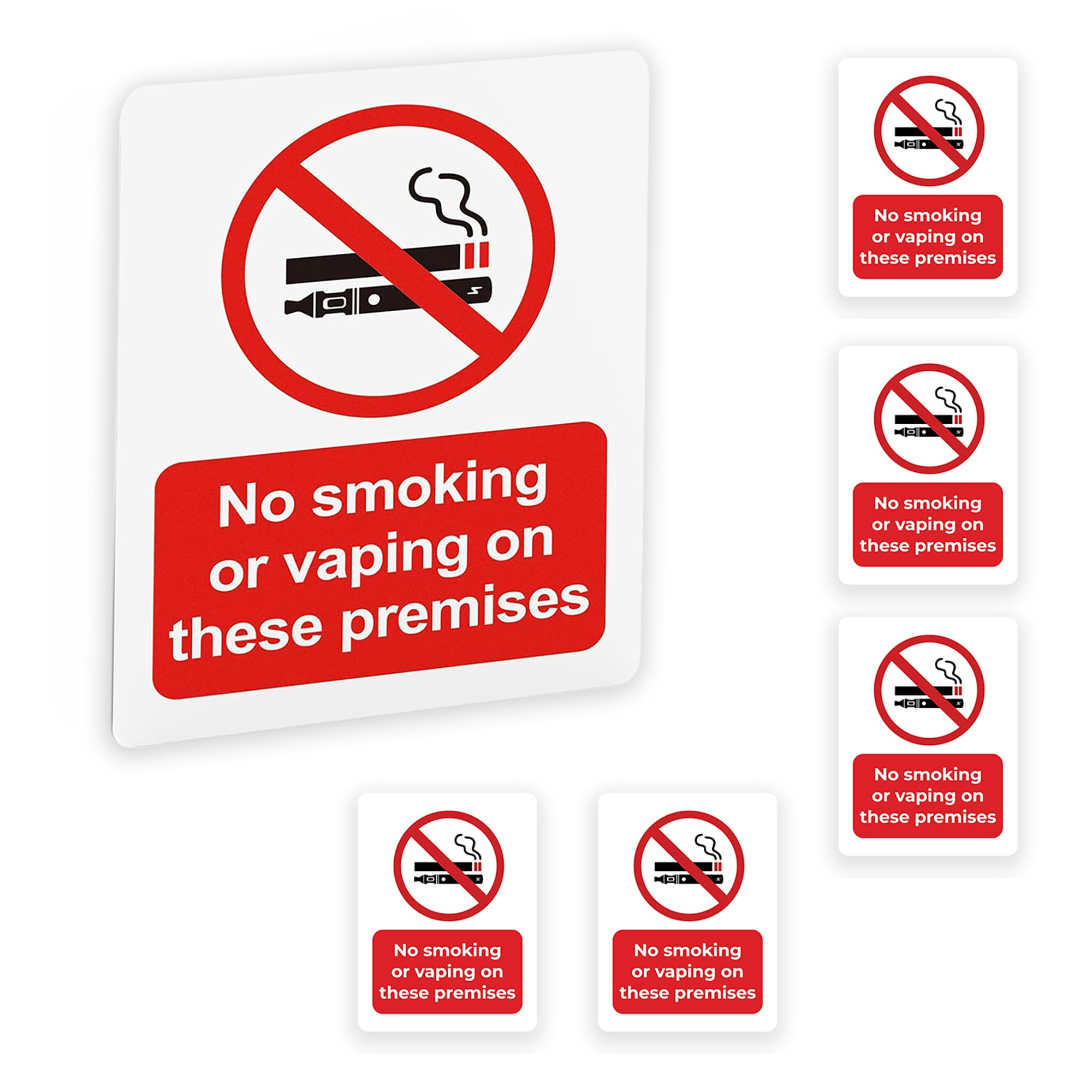No Smoking or Vaping on These Premises Sign 6 Pack - 100 x 75mm Self Adhesive Vinyl Stickers - Waterproof UV Printed Matte Safety Signs - No Smoking Sign for Doors Windows Walls EN ISO 7010