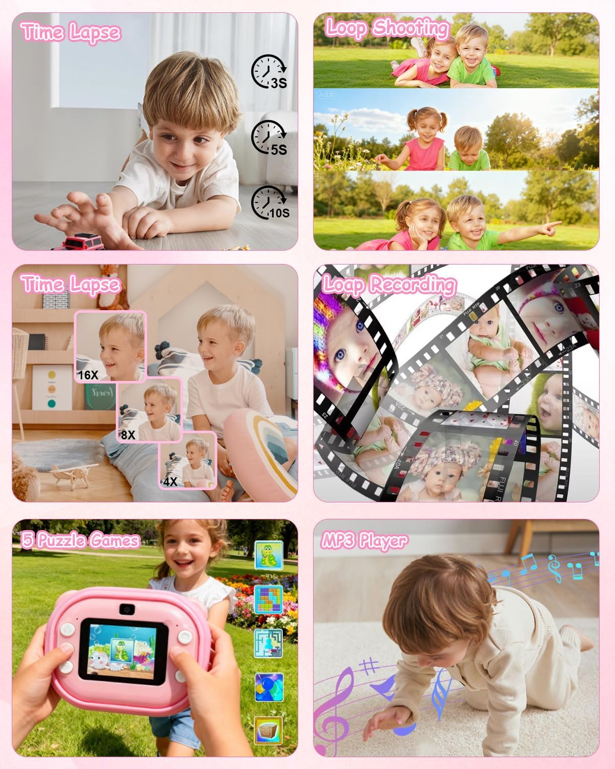 Kids Camera Instant Print,Instant Camera with Silicone Cover,1080P HD Dual-Lens Selfie Digital Cameras with 4 Rolls Paper & 32GB Card,Christmas Birthday Gifts for Toddler Teenagers Age 3-14 Pink - Image 6