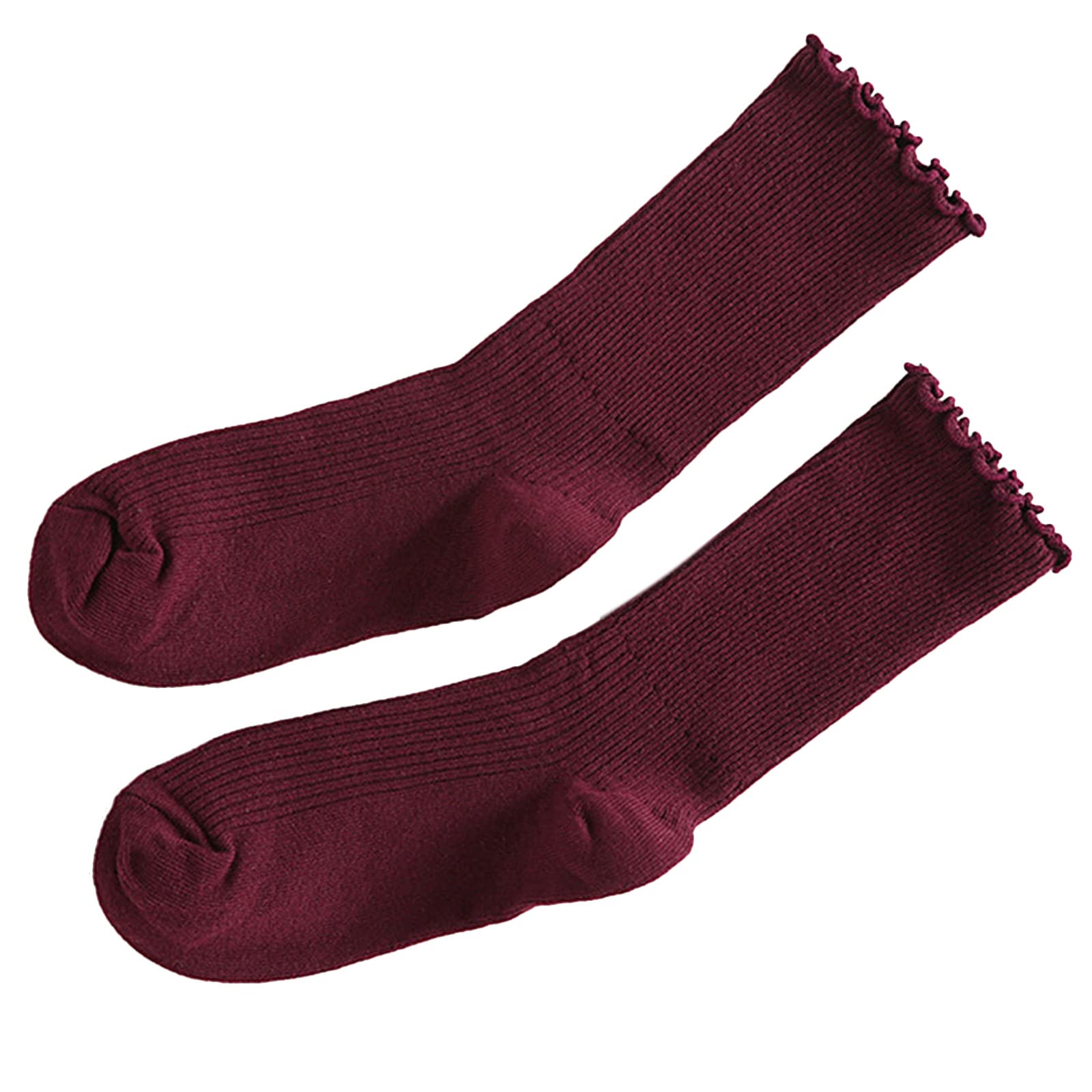 Oushengsi Cute Ruffle Ankle Socks for Women Cotton Soft Solid Color Ribbed Knit Lettuce Edge Low Cut Middle Tube Frilly Crew Socks