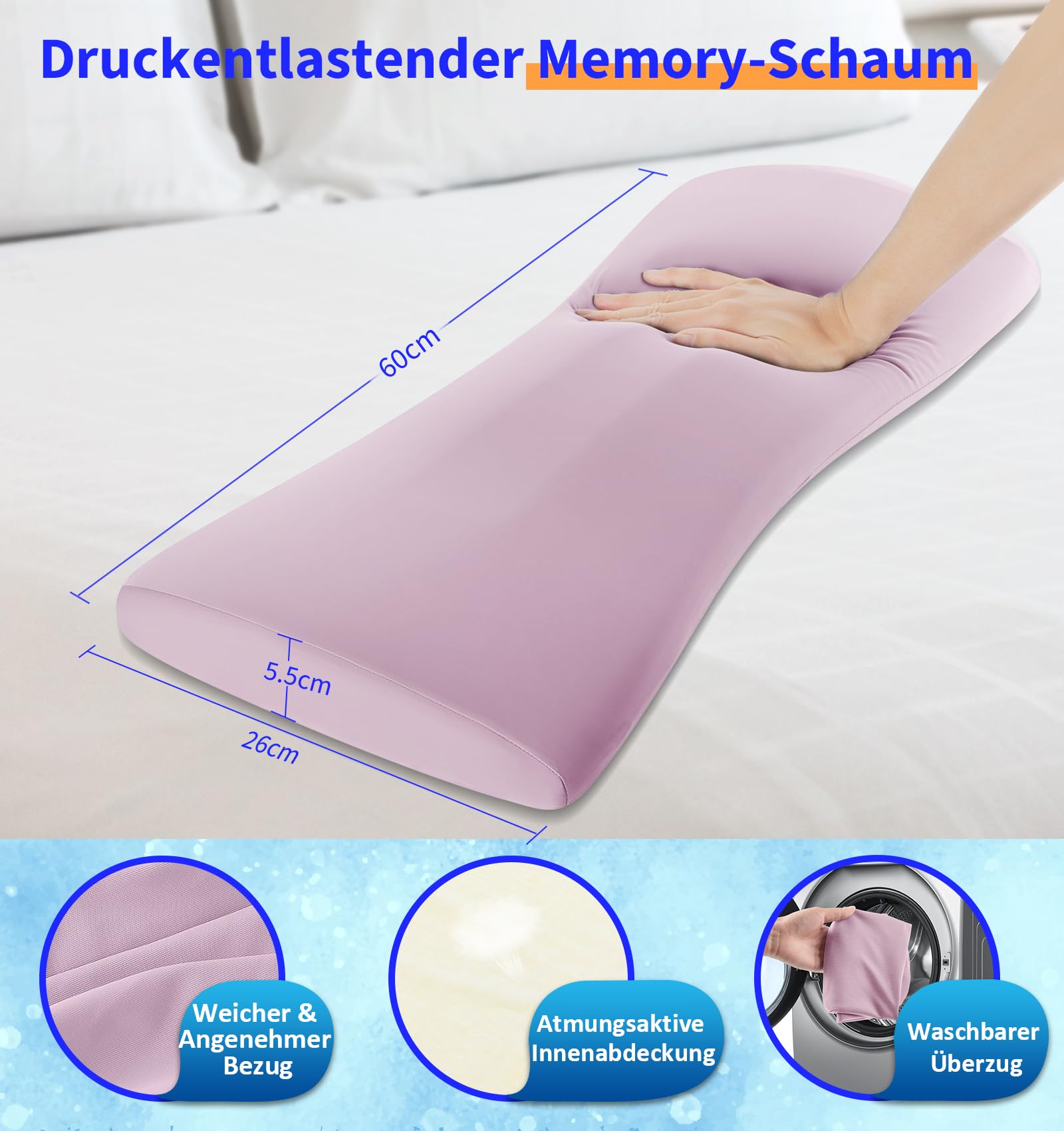 Cuscino lombare ortopedico, supporto ergonomico per schiena e lombare, in memory foam, per letto e divano, sollievo nella parte bassa della schiena, fodera rinfrescante, rimovibile e lavabile
