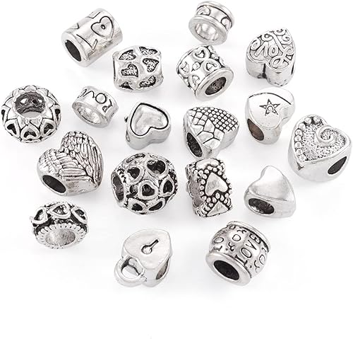 Miniatura 9 de Cheriswelry 72 cuentas de agujero grande europeo tibetano de 0.295-0.472 in, columna de corazón de plata antigua, espaciadores sueltos, suministros