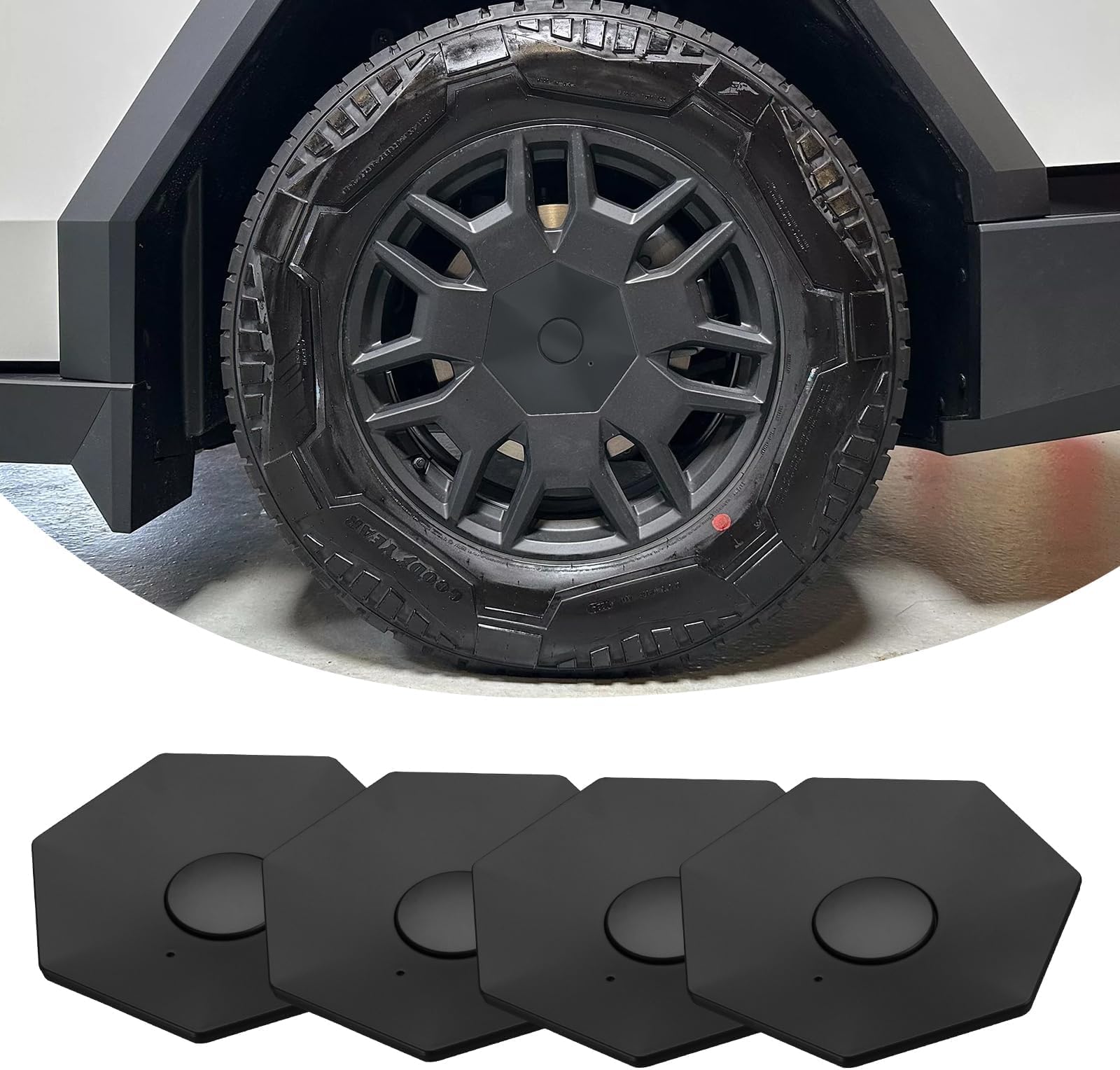 Motrobe 2024 Tesla Cybertruck Wheel Center Hub Caps Cover Full Coverage Wheel Decoration Hubcaps ABS Cybertruck Accessories Easy Installation(Set of 4)