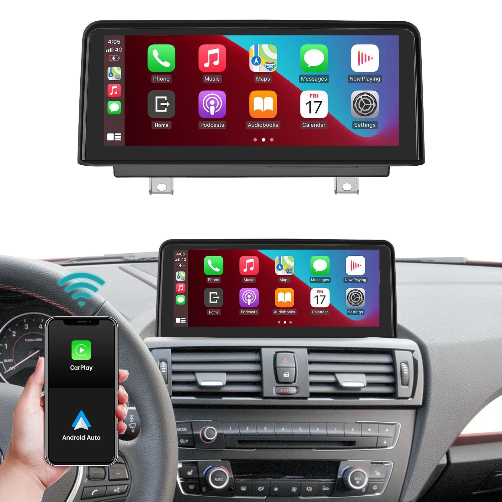Touchscreen per autoradio da 10,25" per BMW Serie 1 E81/E82/E87/E88 2008-2012 con sistema CIC, supporto Apple CarPlay/Android Auto/Mirrorlink/navigazione, aggiornamento stereo per auto
