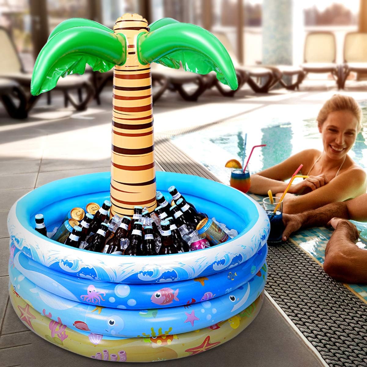 Toyvian Inflatable Palm Tree Cooler, Floating Water Pool Cooler for Summer Pool Party, Beach Party and Hawaiian Party