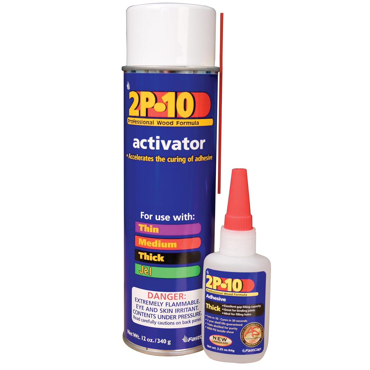 Product image of FastCap 2P-10 Super Glue Adhesive 2.25 oz Thick + 12 oz Activator Combo Pack