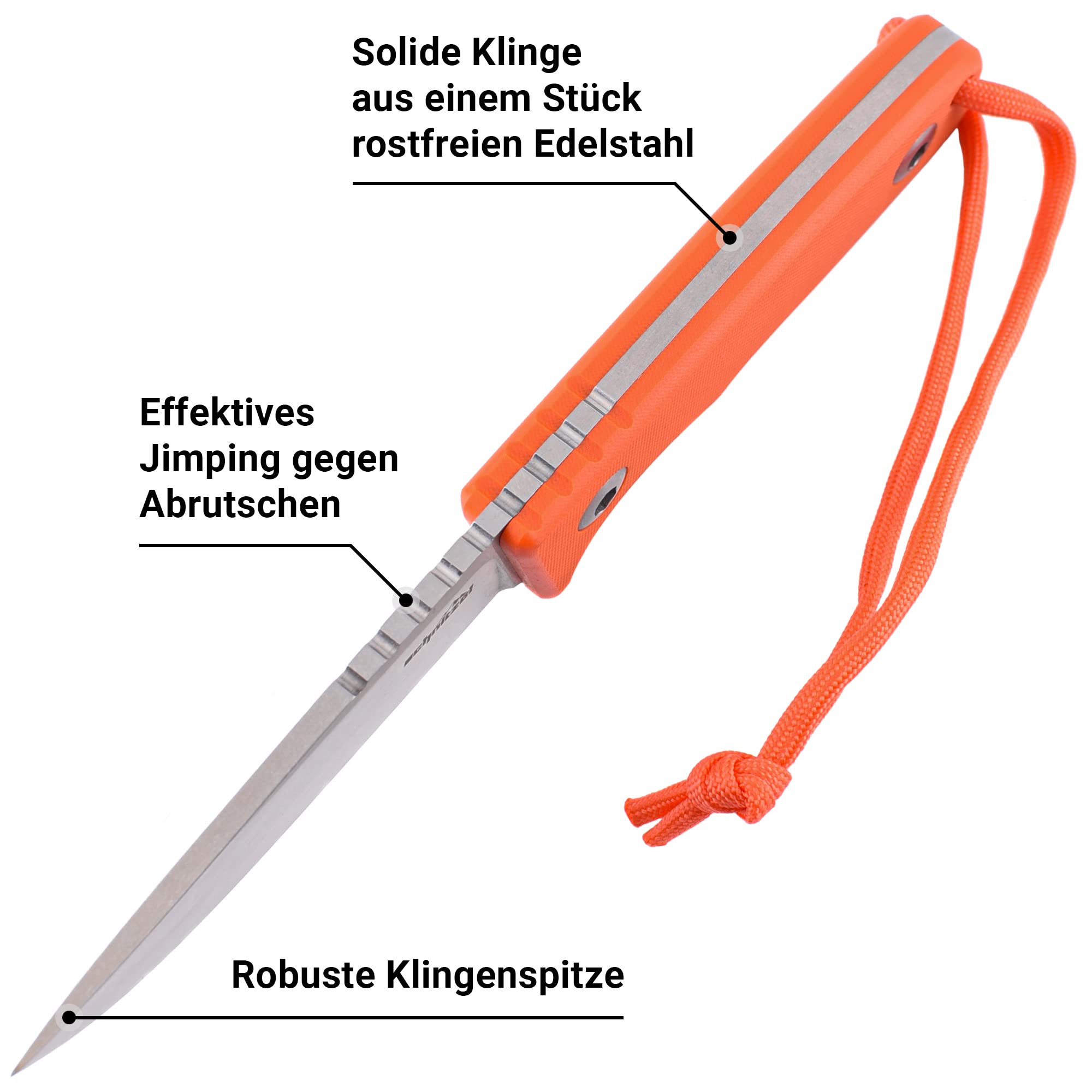 SCHNITZEL TRI - Outdoormesser mit Kydex-Scheide, Orange | Dangler-Tragesystem, Bushcraft, Camping, Wandern, Outdoor, Messer, Jagdmesser, Freizeitmesser, Erwachsene