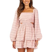 Shy Velvet 2023 Summer Dresses for Women Square Neck Crossover Waist Long Sleeve Dress Party Club Mini Dress