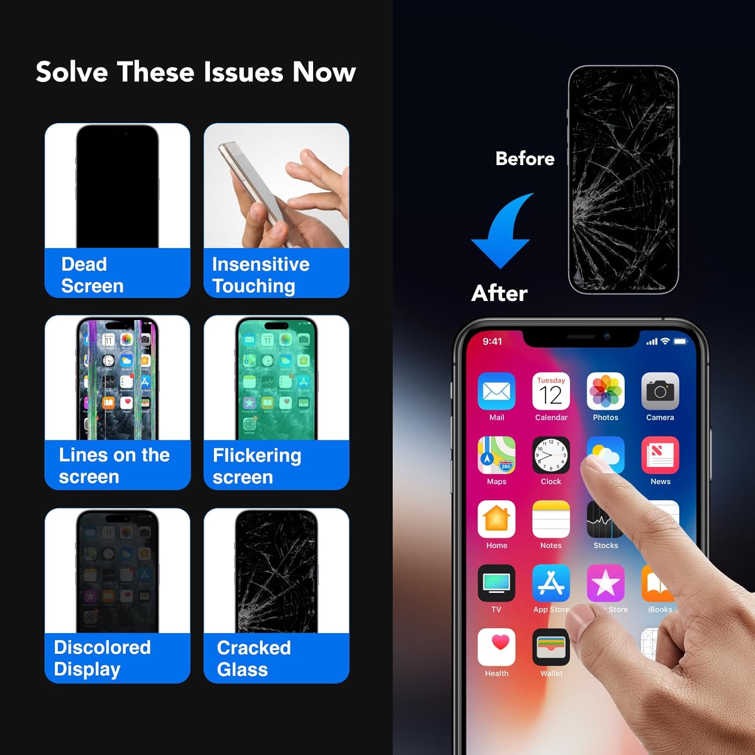 LW Original OEM Pull Screen Replacement for iPhone 11 6.1” Digitizer LCD Display with Assembly Full Repair Kit Fix Tools Tempered Glass Protector Waterproof (Model A2111 A2221 A2223)