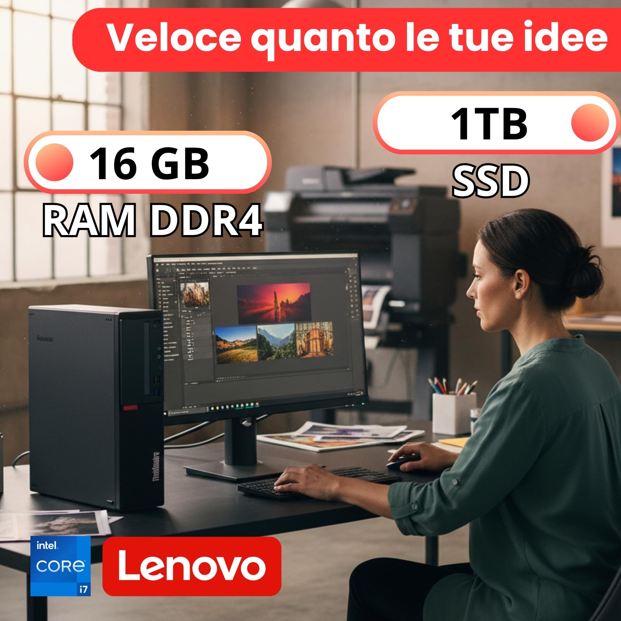 Lenovo ThinkCentre M720S Intel i7 8700 12 thread 4.60 GHz Business Office Multimedia Computer con 3 anni di garanzia! - 16 GB - 1000 GB SSD - USB 3.0 - WLAN - Windows 11 Prof. 64 bit - #8268