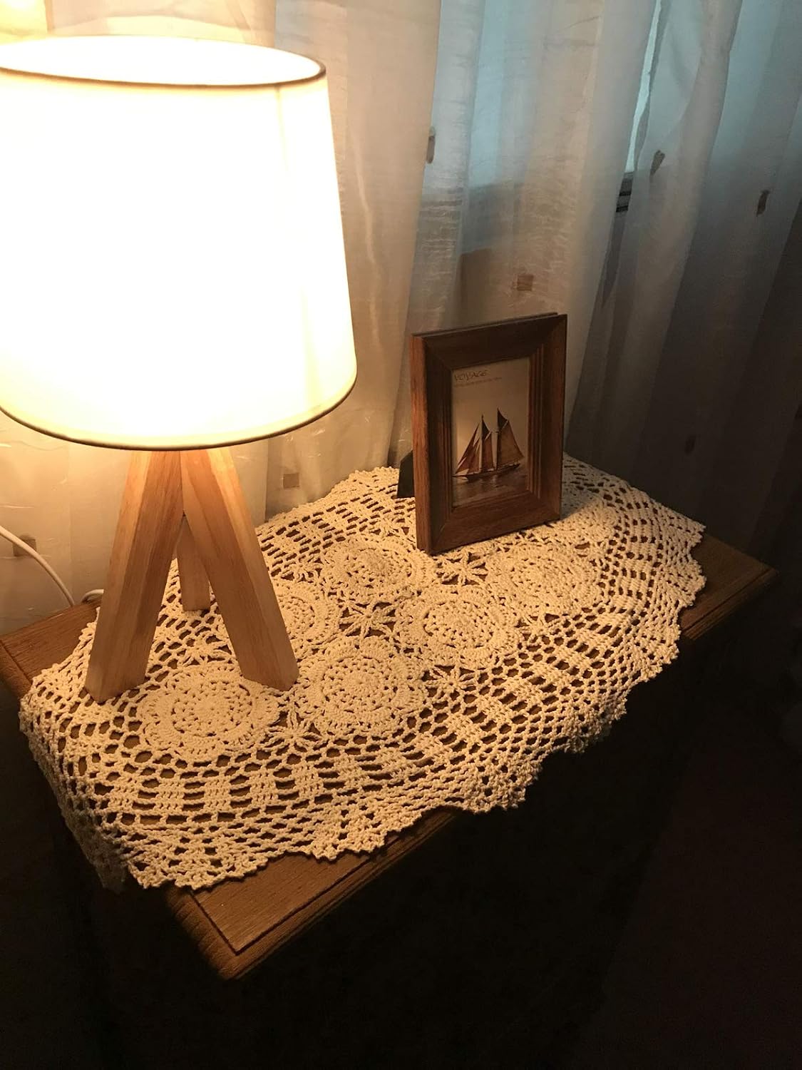 Damanni Oval Cotton Handmade Crochet Lace Table Runner Doilies Dresser Scarf,15 Inch by 27 Inch,Beige, 15x27 Inch - Image 3