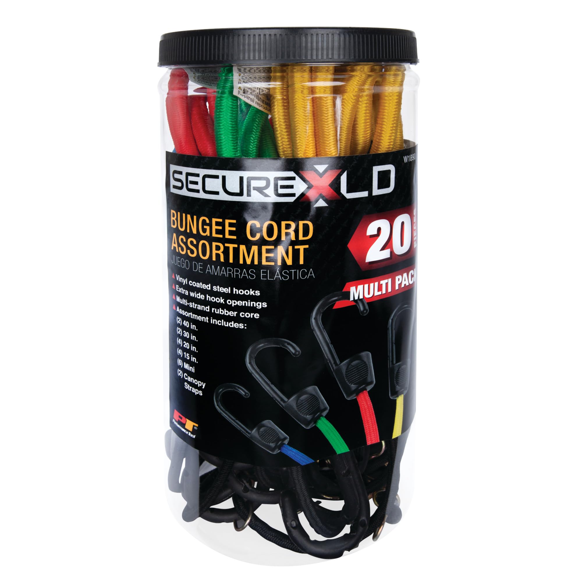 Performance Tool W1890 - Juego de 20 Cuerdas elásticas Resistentes, duraderas y versátiles para asegurar Carga, Campamento y Equipo de Viaje