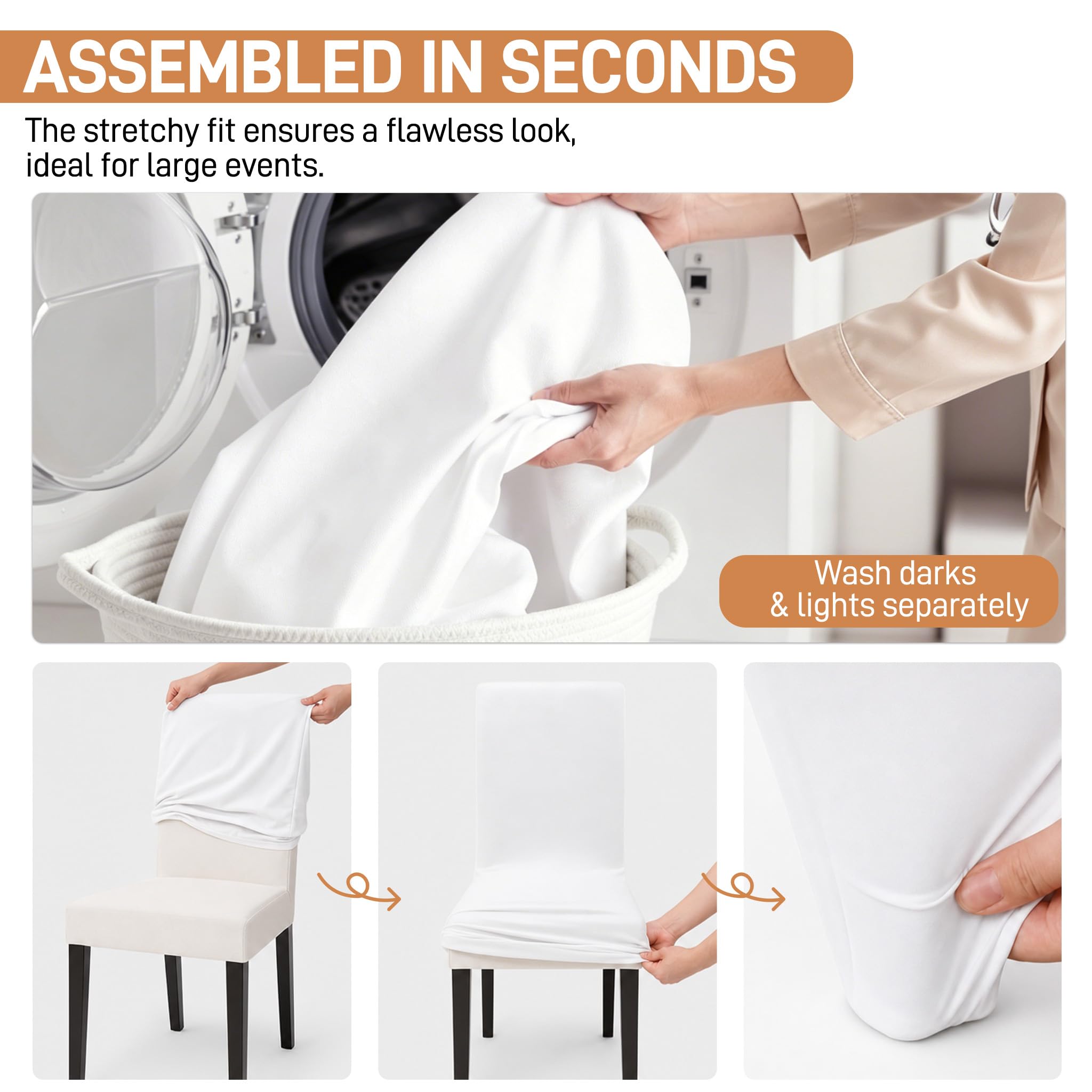 Aufun 100 Piezas Funda elástica para Silla universales para Comedor, Bodas, hoteles, restaurantes, Banquetes, Fiestas