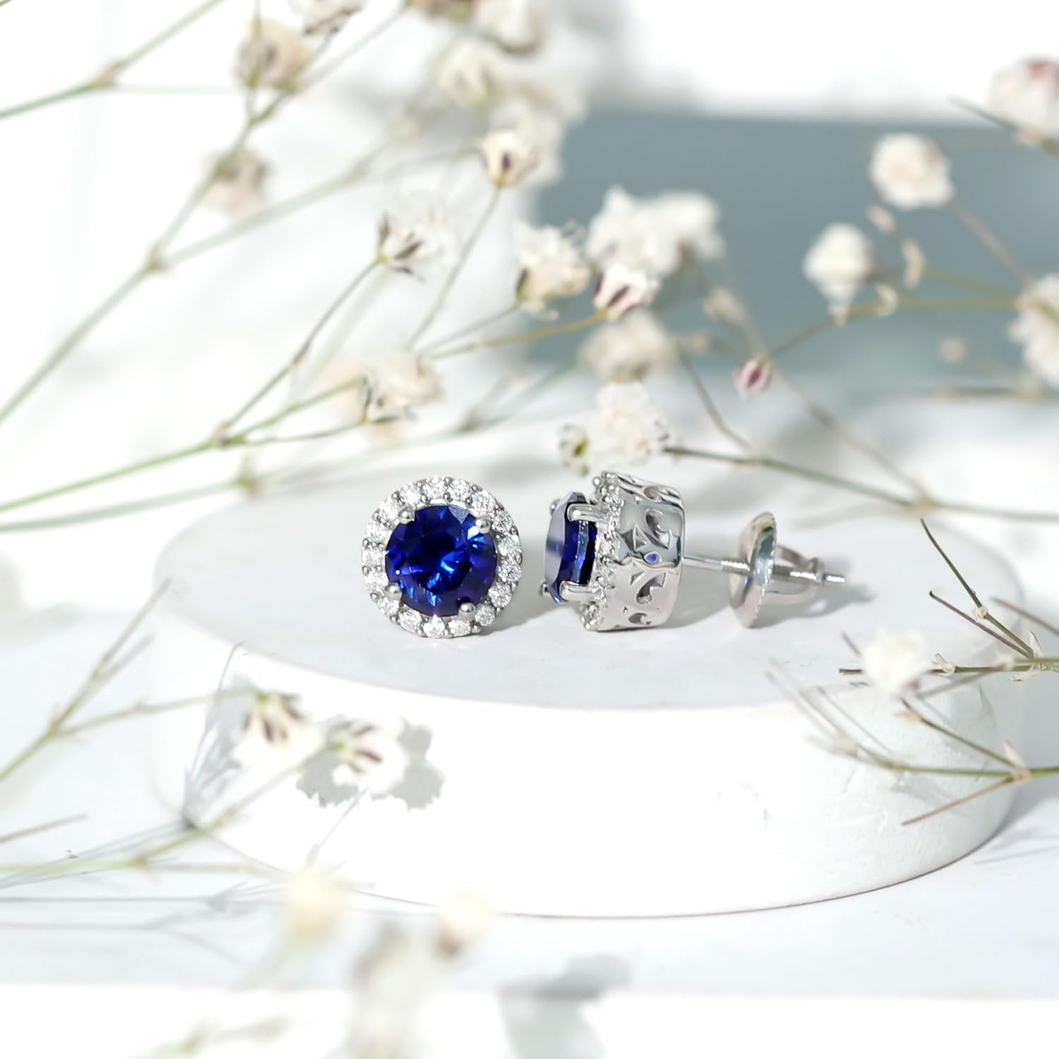 Certified 2 Carat Lab Grown Blue Sapphire Earrings in Silver, Aaaa Quality, Sapphire Studs - Gift For Special Occasions - Image 5
