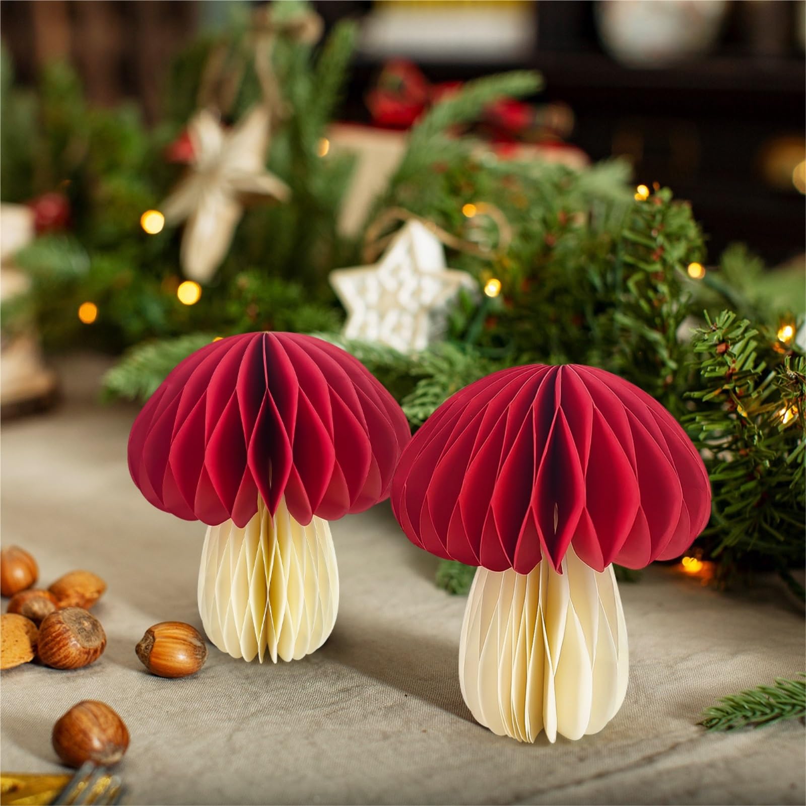Laternen, Pilzförmige Wabenpapier-Weihnachtsdekorationen for den Garten, 8 Stück, Festdekoration(6.6cm)