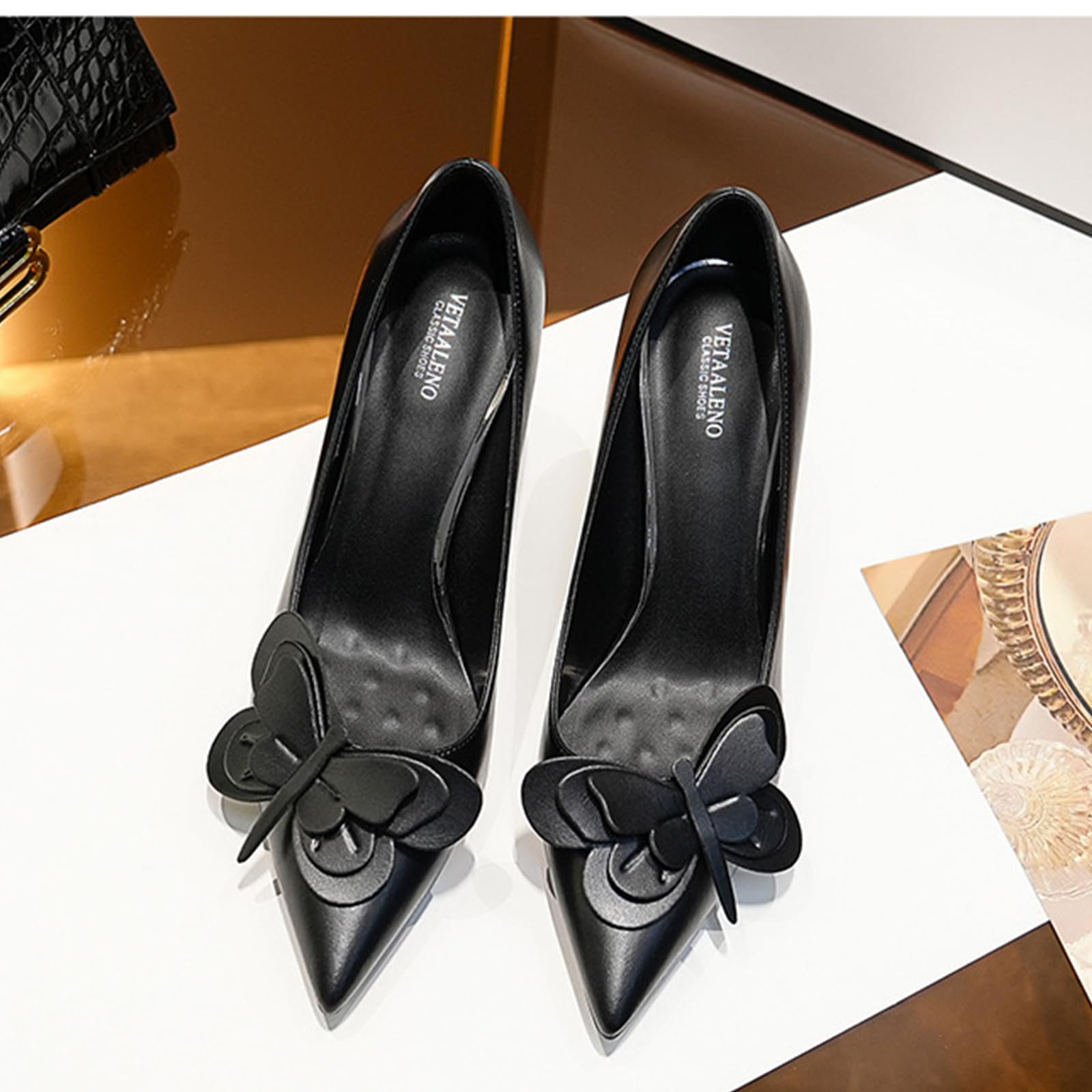 Scarpe Tacco Alto Chiuse Donna Décolleté Punta Sandali Cinturino alla Caviglia Farfalla Adatte Scarpe da Cerimonia Formali e Casual Altezza 8 CM