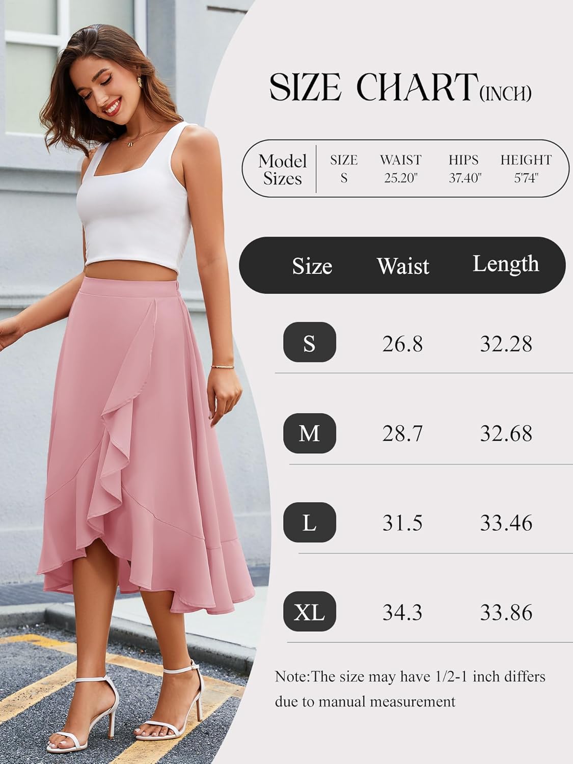Women Midi Skirt Ruffle 2025 Skirts Flowy Elastic Waist Chiffon Casual Split Long Skirt with Lining - Image 7