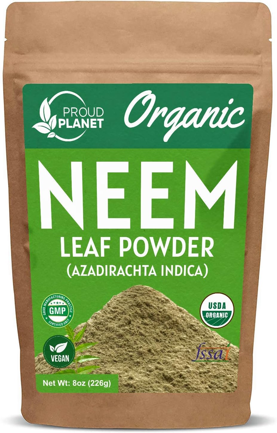 ProudPlanetOrganic Neem Leaf Powder for Skin, Hair and Blood 8oz (226g) | Azadirachta Indica | USDA Certified by Proud Planet