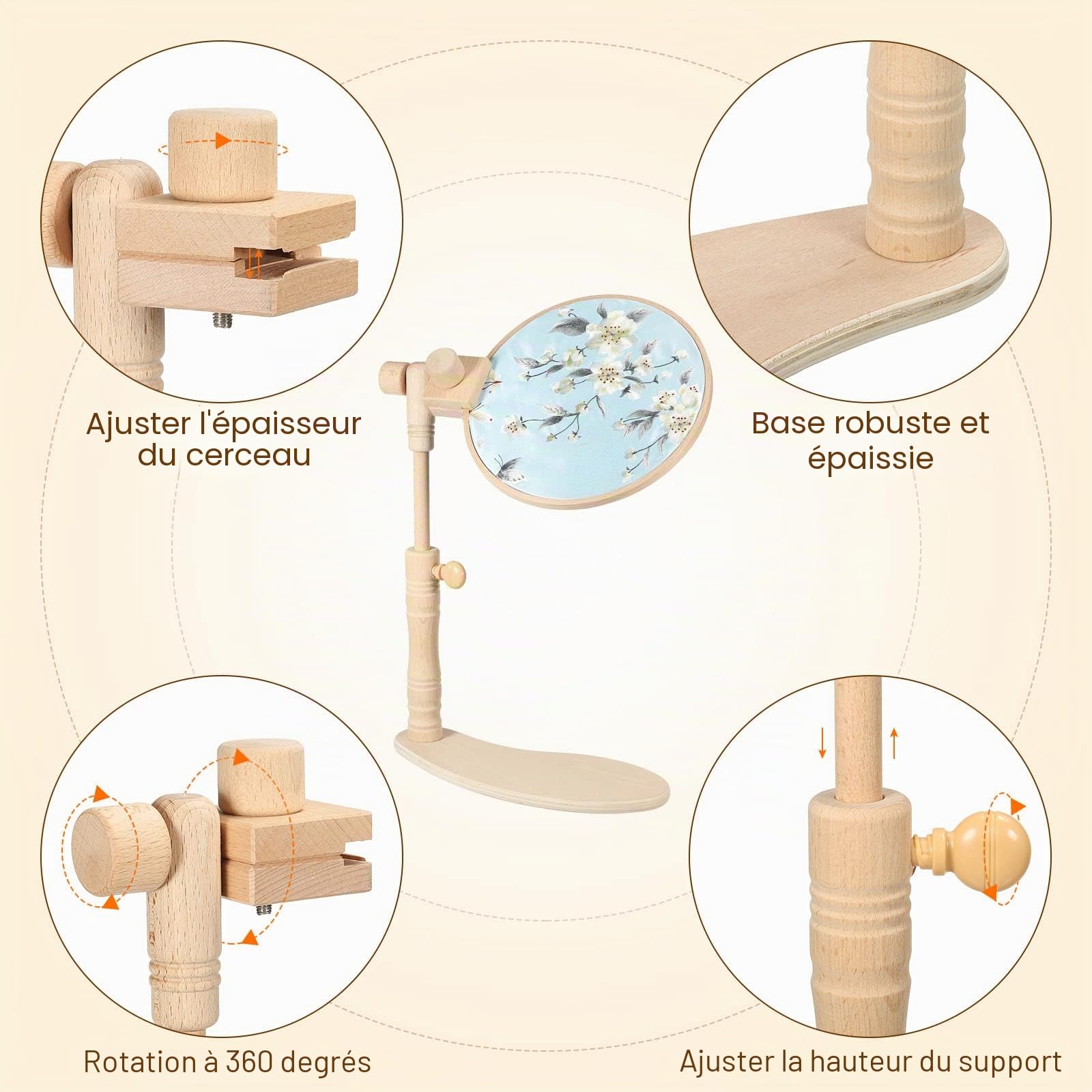 PATIKIL Ajustable Broderie Cerceau Rester, Hêtre Bois Croix pointe Cerceau Support Mains libres Broderie Cadre Rester pour Couture Arts Artisanat Aiguille