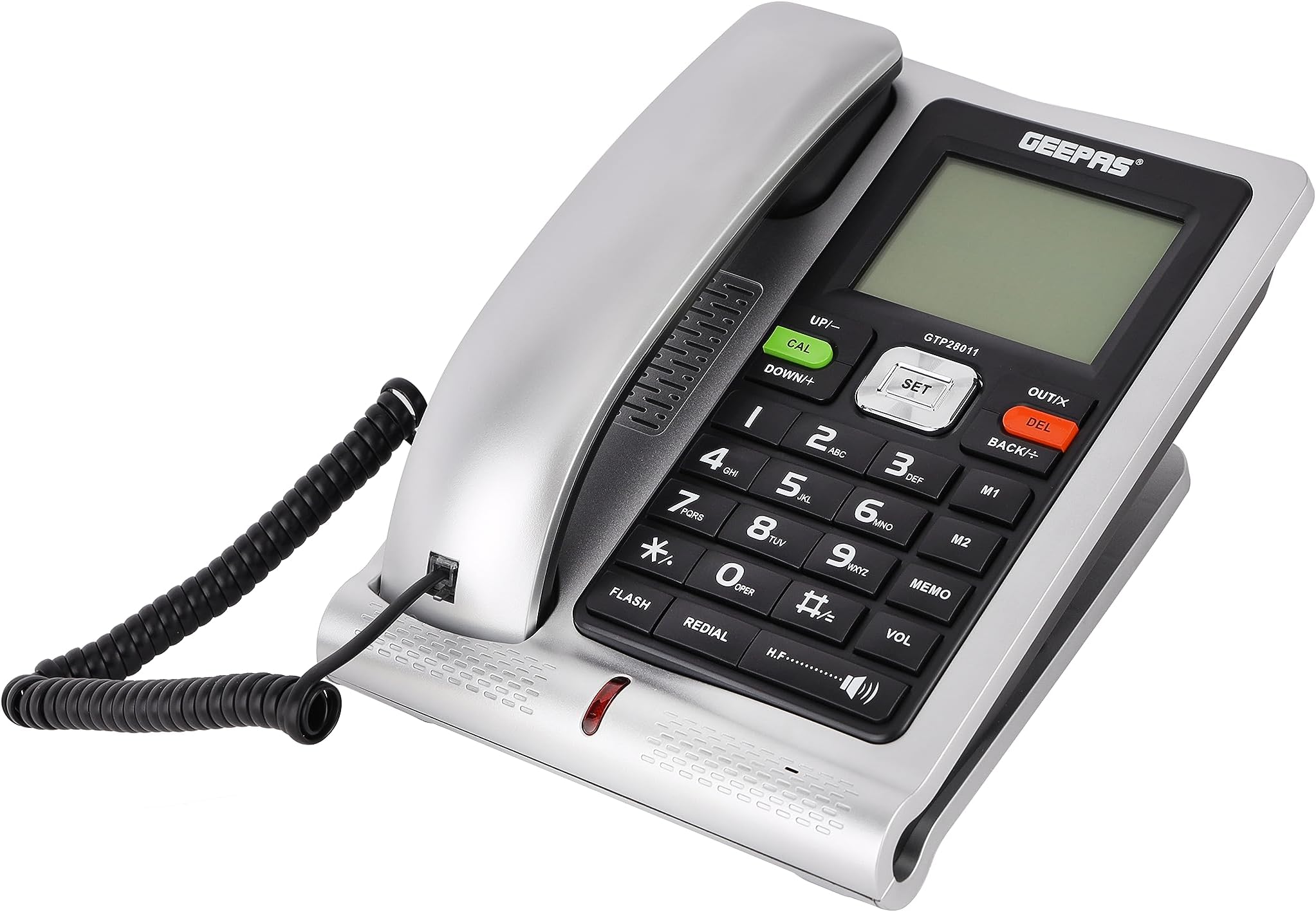 Geepas Executive Telephone with Caller ID- GTP28011 Solid Built Quality and Classic Design| Hands Free Function and Auto RedialBlack and Silver, 2 Years Warranty
