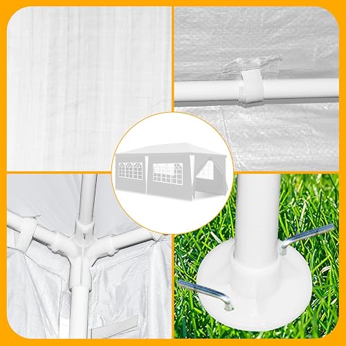 Hebitod Tonnelle imperméable 3 x 6 m avec 4 Panneaux latéraux, Tente de réception, Protection UV, tonnelle de Jardin, pour Jardin, Mariage, extérieur, fête, Camping (Blanc) - 4