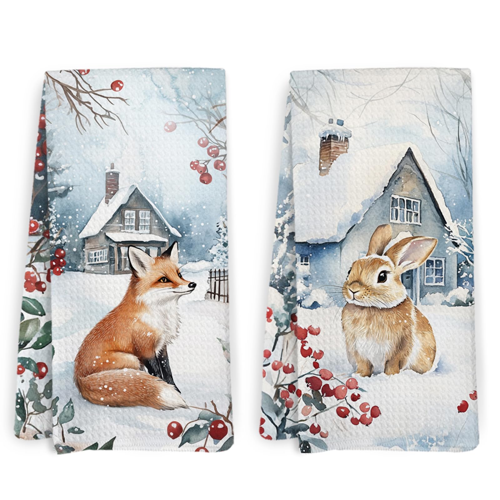 Regalos de conejo y zorro para mujeres: juego de 2 paños de cocina decorativos