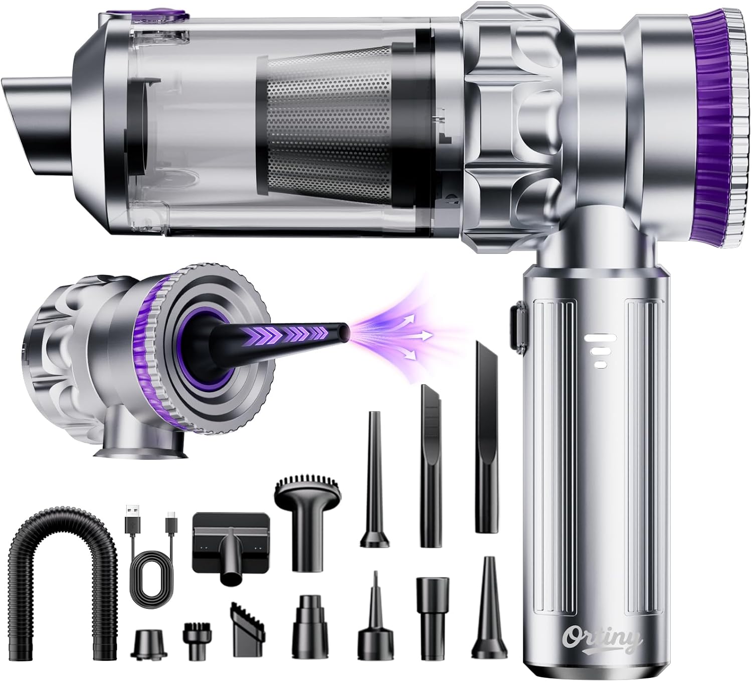 Handstaubsauger Akku, 28000PA Autostaubsauger Bürstenloser Motor | Großer Staubbehälter mit EIN-Knopf-Entleerung, 4 in 1 Mini Staubsauger Kabellos mit Schlauch für Auto, Tierhaare, PC, Haus