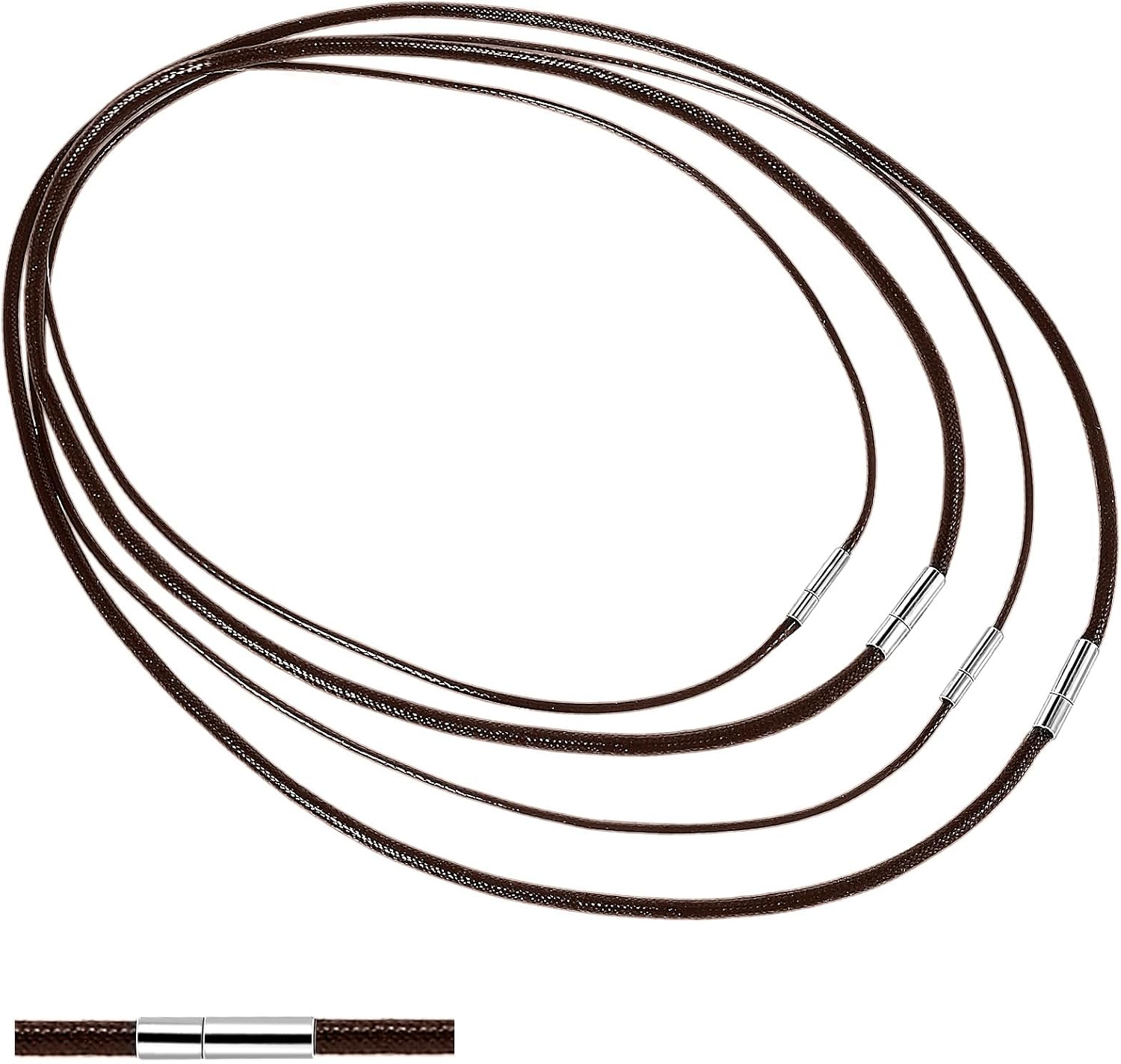 AHQiZFX Brown Cord Necklace, 4pcs DIY Woven Wax Rope Chain for Pendant, 1.5/3mm Width, 16”18" 20" 22" Brown Fake Leathers Cords with Clasp, Beading Cords and Threads for DIY Jewelry Making