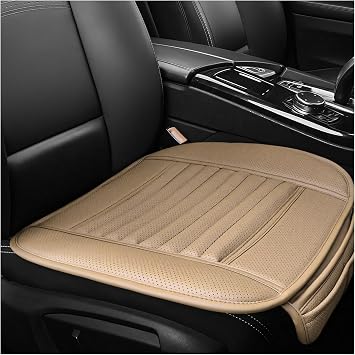 Sun Walker Car Seat Bottom Cover, Anti-Slip Leather Auto Front Seat Cushion with Storage Pockets, Breathable Bottom Seats Protective Cover for Sedan SUV Truck, Car Accessories Beige
