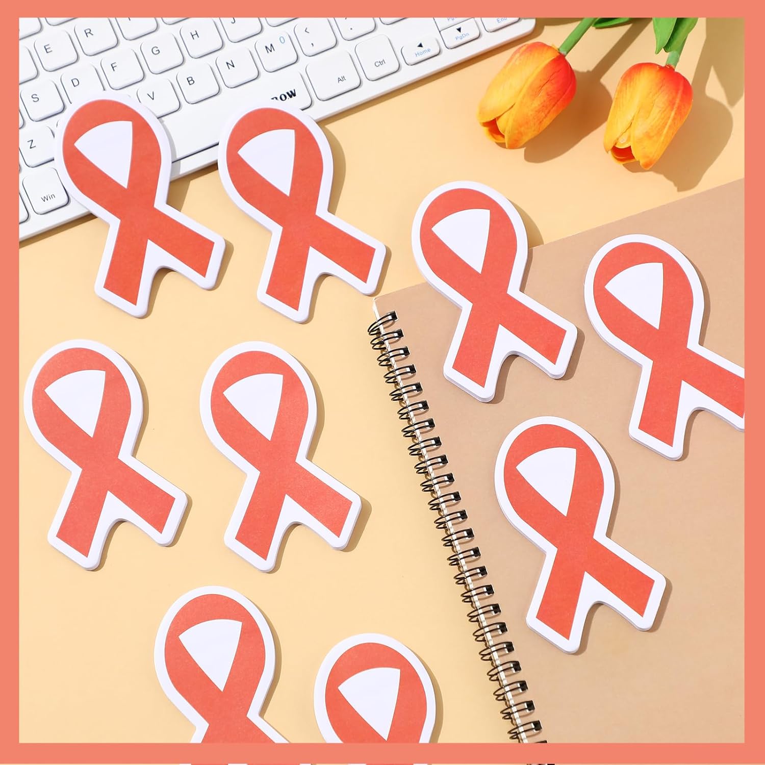 Thenshop 24 Set Orange Sticky Notes Orange Ribbon Cancer Awareness Sticky Notes Bulk Self Adhesive Leukemia Cancer Awareness Notepads for Office School Teacher Student Nurse Doctor Awards Supplies - Image 7