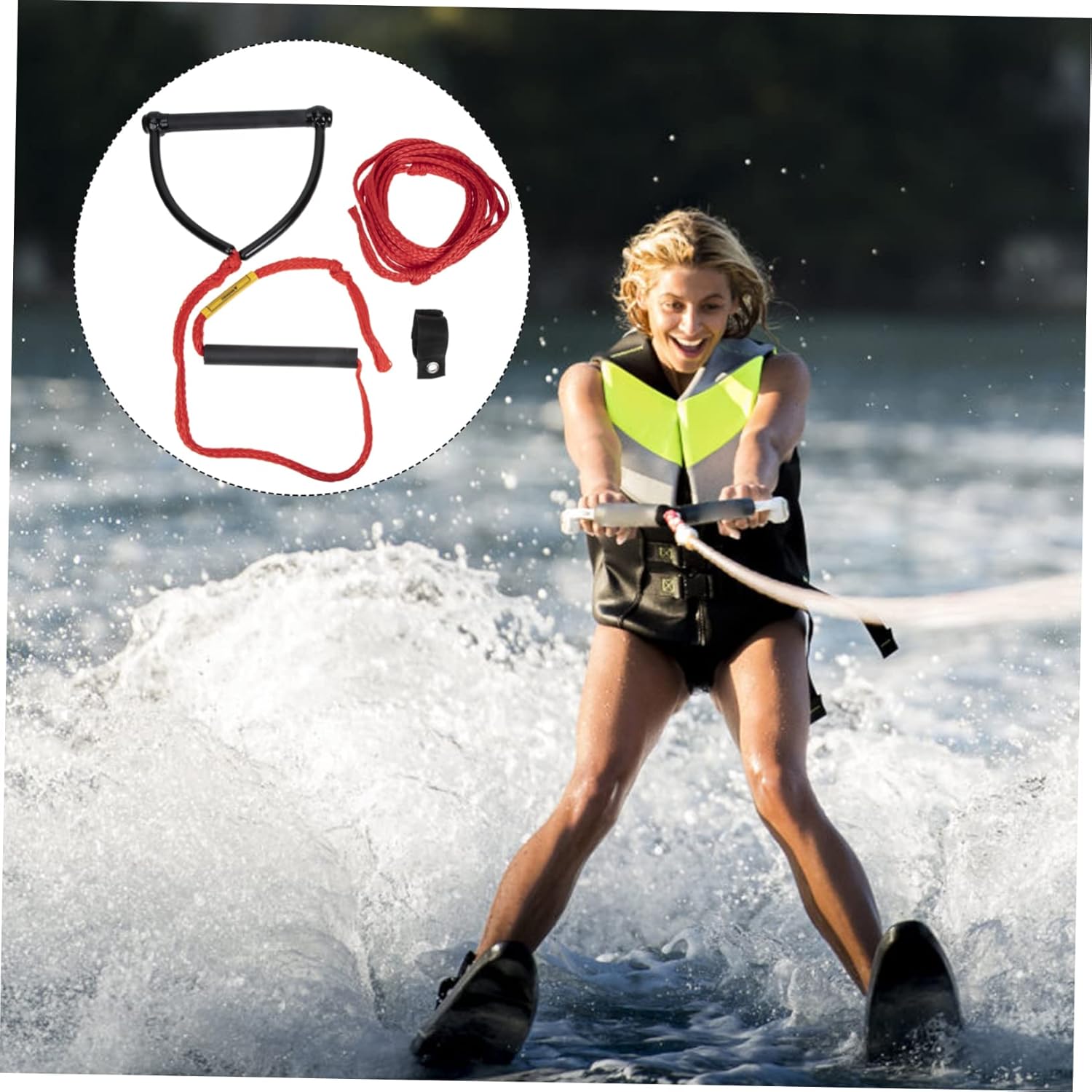 Mikinona Wear Resistant Portable Wakeboard Rope with Handle for Water Skiing Durable High Bearing Capacity Ski Tow Rope for Watersports Compact Lightweight Design with Bright Color for