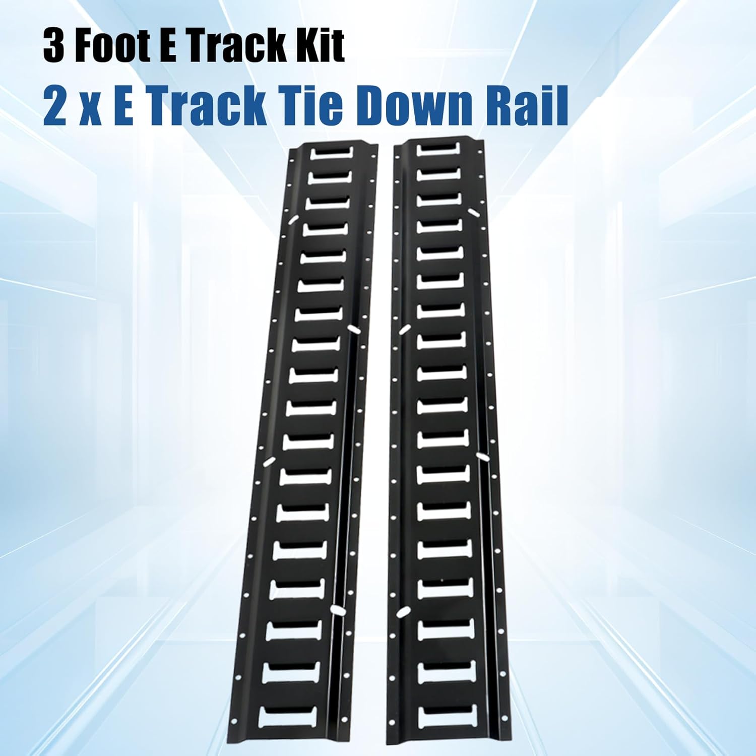 Powder Coated Black 2 PCS E Track Tie Down Rail Kit 3 Foot for Garages Van Trailers Motorcycle Tie Downs ATV Mountings Heavy Loads Up to 2000 lbs