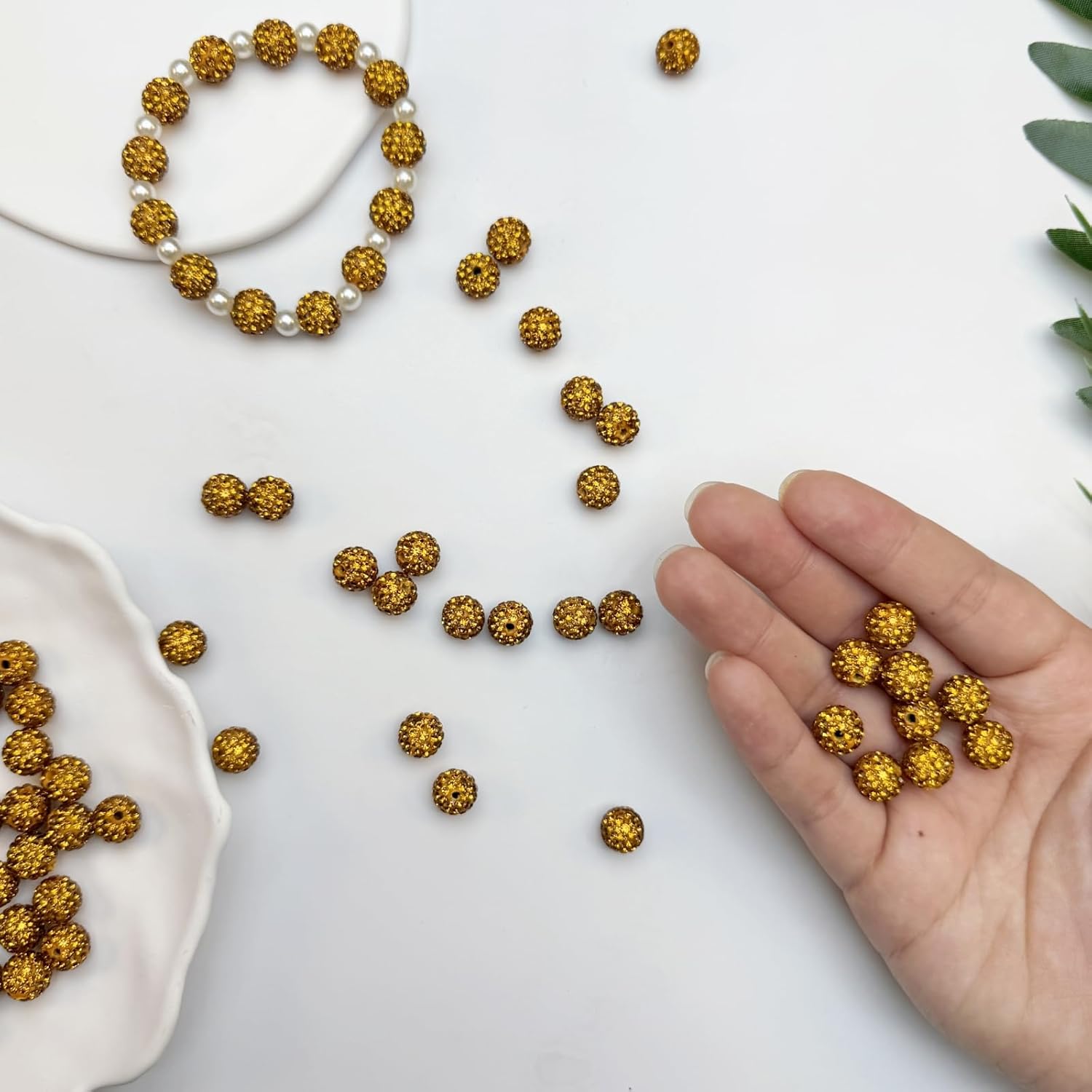 10mm Clay Rhinestone Beads for Bracelets, 100 Pcs Sparkle Crystal Beads for Jewelry Making, Glitter Round Shamballa Disco Ball Design for DIY Crafts Necklace Earrings Decoration (Golden) - Image 4