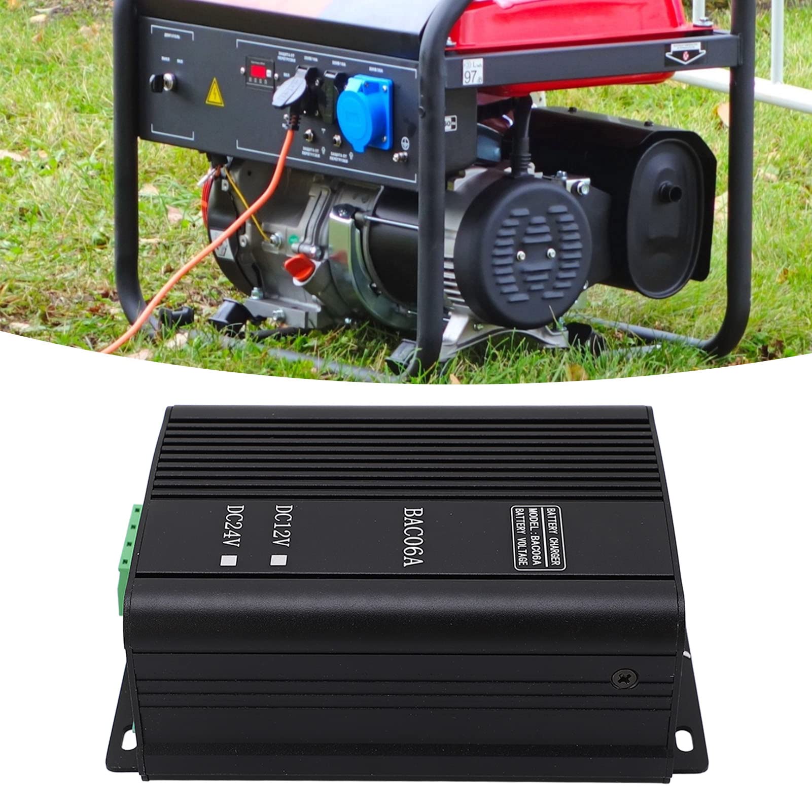 Cargador de Batería para Generador, Protección Inversa AC100‑240V Cargador de Grupo Electrógeno con Carcasa de Aleación de Aluminio para Carga (12V)