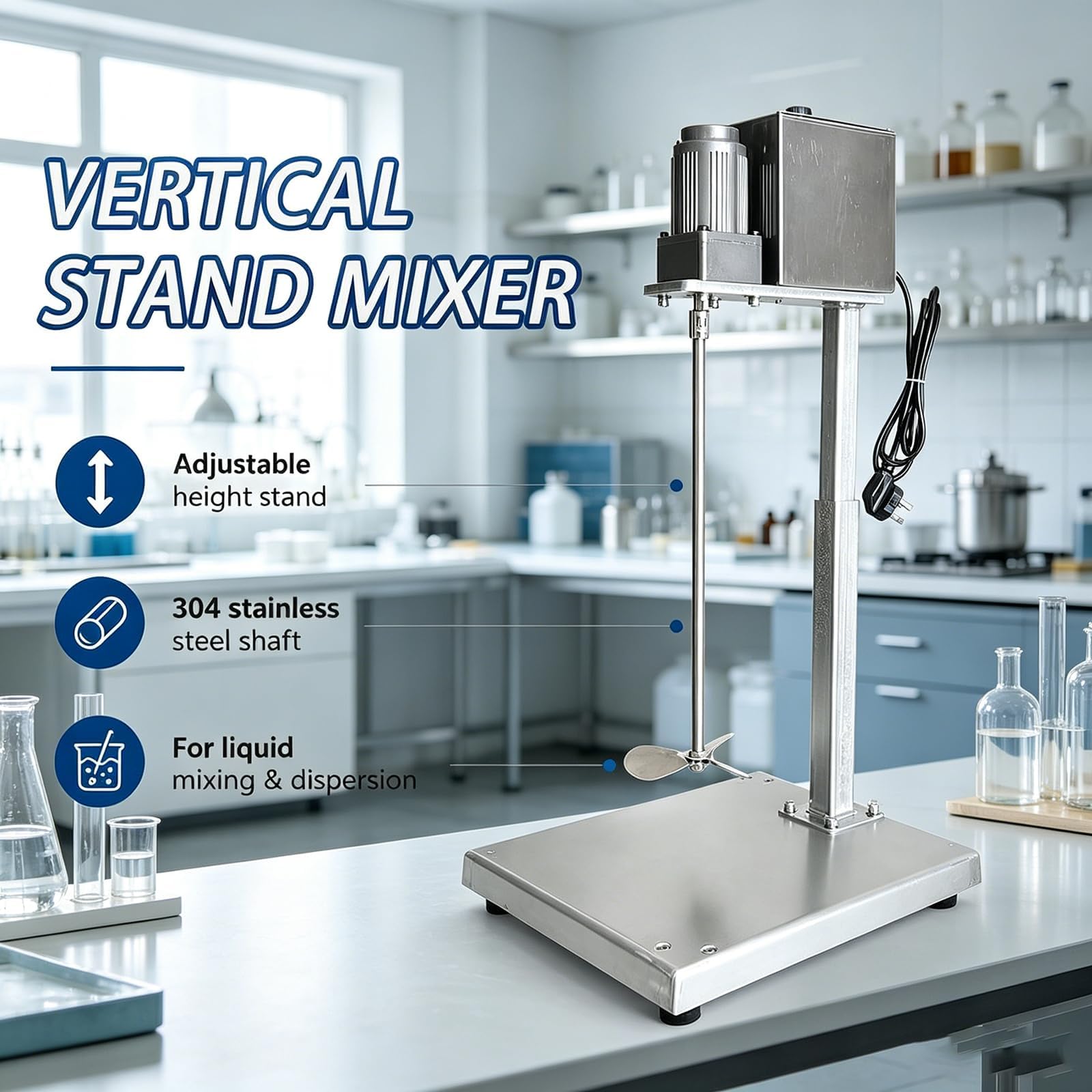 Miscelatore Elettrico Verticale per Vernici A 400 Giri/min, Macchina per Mescolare Vernici, Altezza Regolabile da 30 A 48 Cm, Lunghezza Albero di Miscelazione 37 Cm, per Officine, Fabbriche