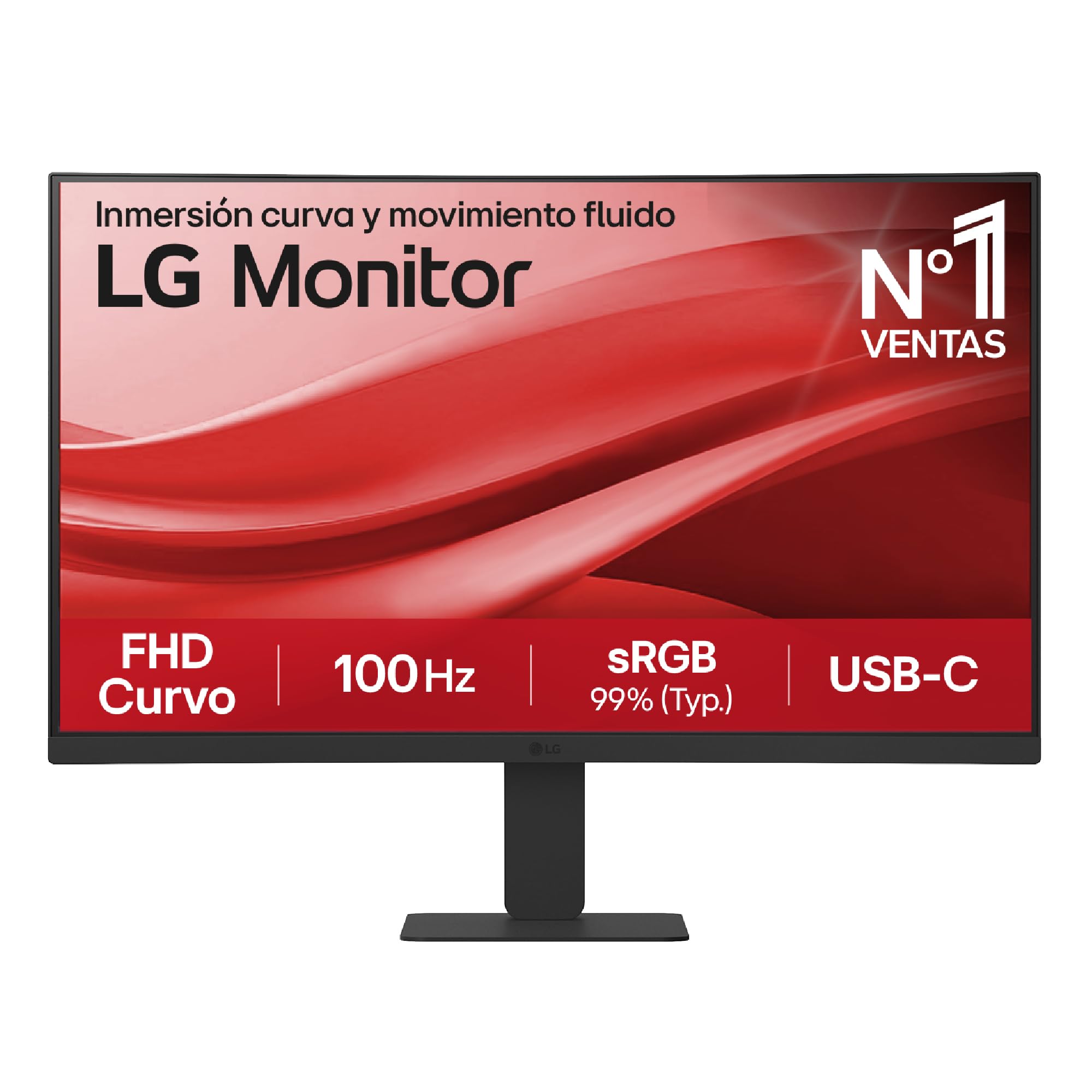 LG 24U421A-B Monitor, 23.8", FHD, Curvo 1500R, Panel VA, 1920 x 1080, 100Hz, 5ms, USB Tipo-C, sRGB 99%, Ajuste Inclinación, Negro Mate