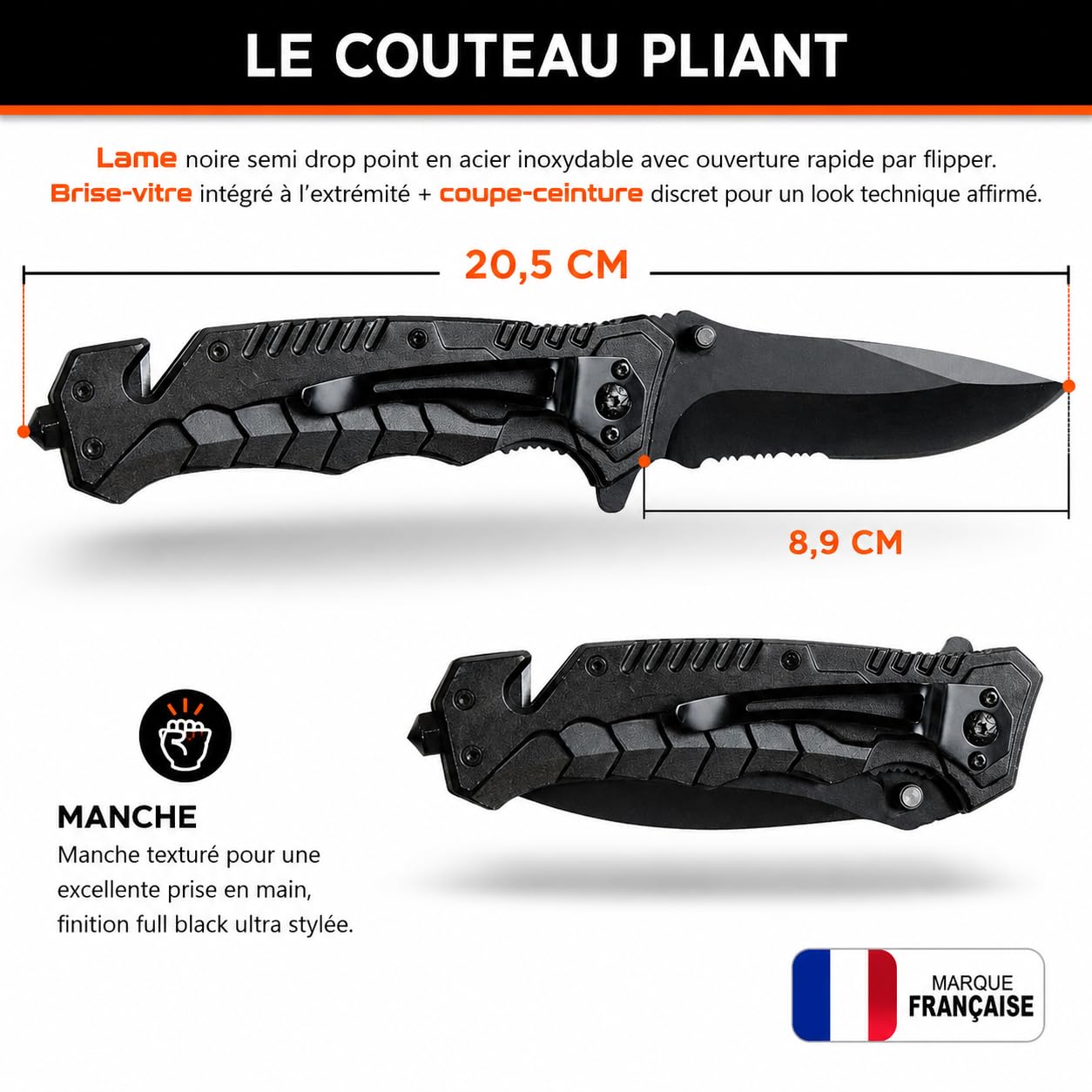 Kit de Survie Complet 17 en 1 Compact, Équipement de Survie d’Urgence conçu en France pour Randonnée, Bushcraft, Camping, Pince Multifonctions, Trousse de Secours, Boussole, Couverture de Survie