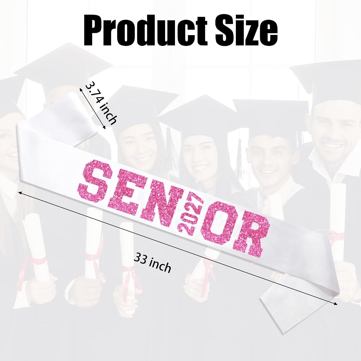 Tifeson 6Pcs White Senior 2027 Sash with Pink Glitter Letters