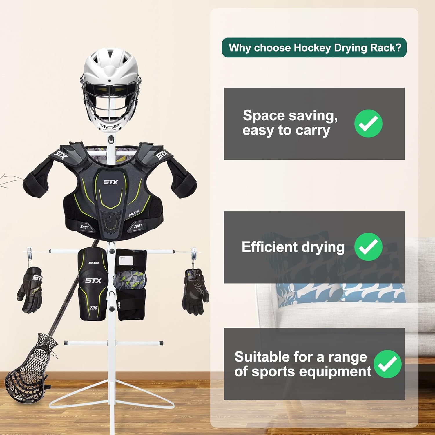 Hockey Gear Drying Rack for Drying and Storing Adult and Child Sports Metal Hockey Equipment Drying Rack-4 Additional Hanging Clips