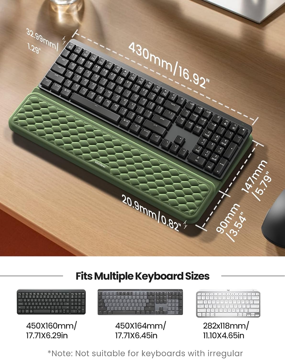 Vaydeer Wrist Rest with Keyboard Stand, Computer Wrist Support Pad, Ergonomic Keyboard Riser Holder Lifter Tray with Wrist Pad, Soft Memory Foam Desk Cushion, Palm Hand Typing for Office Home School