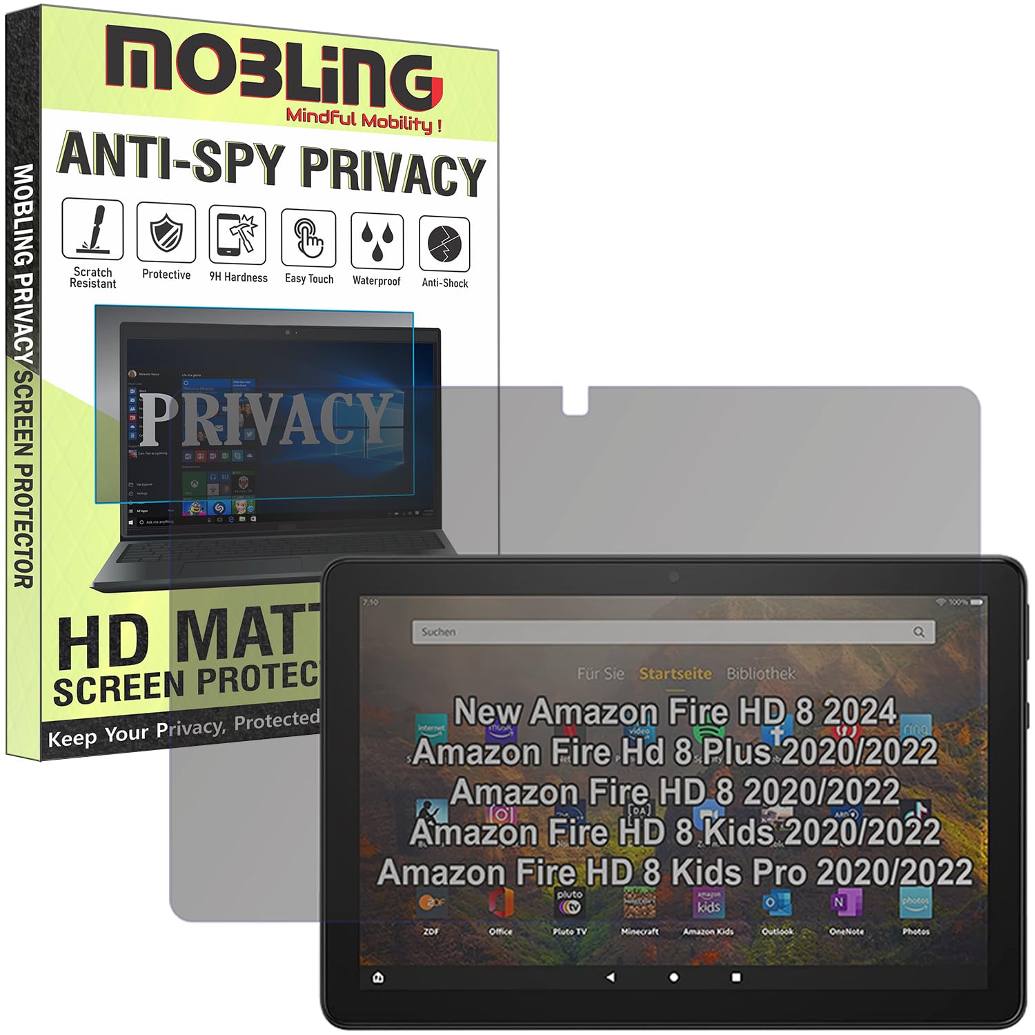 Privacy Matte Anti Spy Screen Guard Compatible With Amazon Fire HD 8 2020, (Fire HD 8 2020, 10th Gen) (8 Inch) Anti Peep Screenguard Not a Tempered Glass Screen Protector-image-3