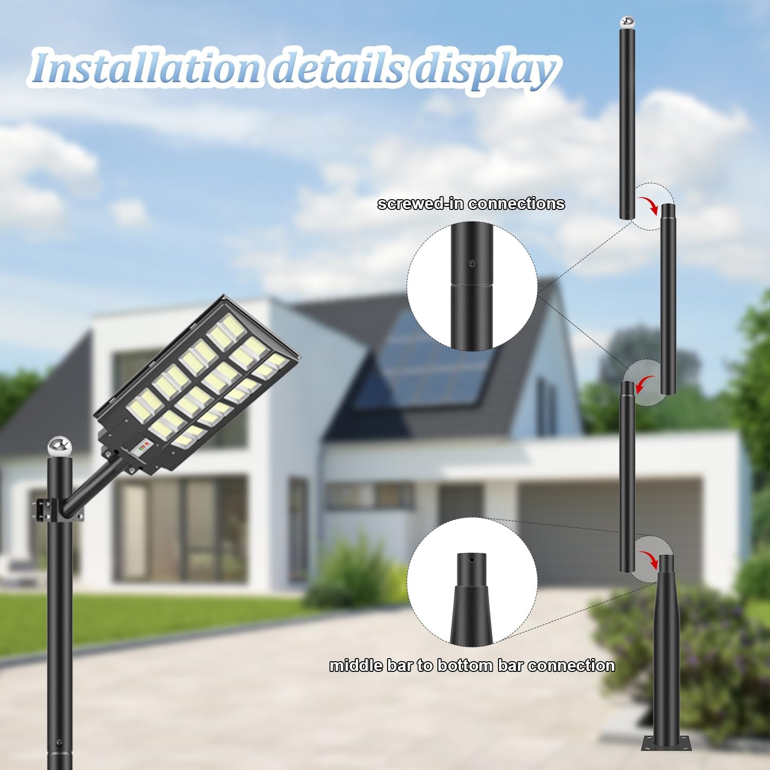 13ft Outdoor Street Light Pole - Galvanized Steel Lamp Post with Mounting Rebar Cage, Adjustable Height Heavy Duty for Parking Lot, Patio, Courtyard & Residential Areas (Black)
