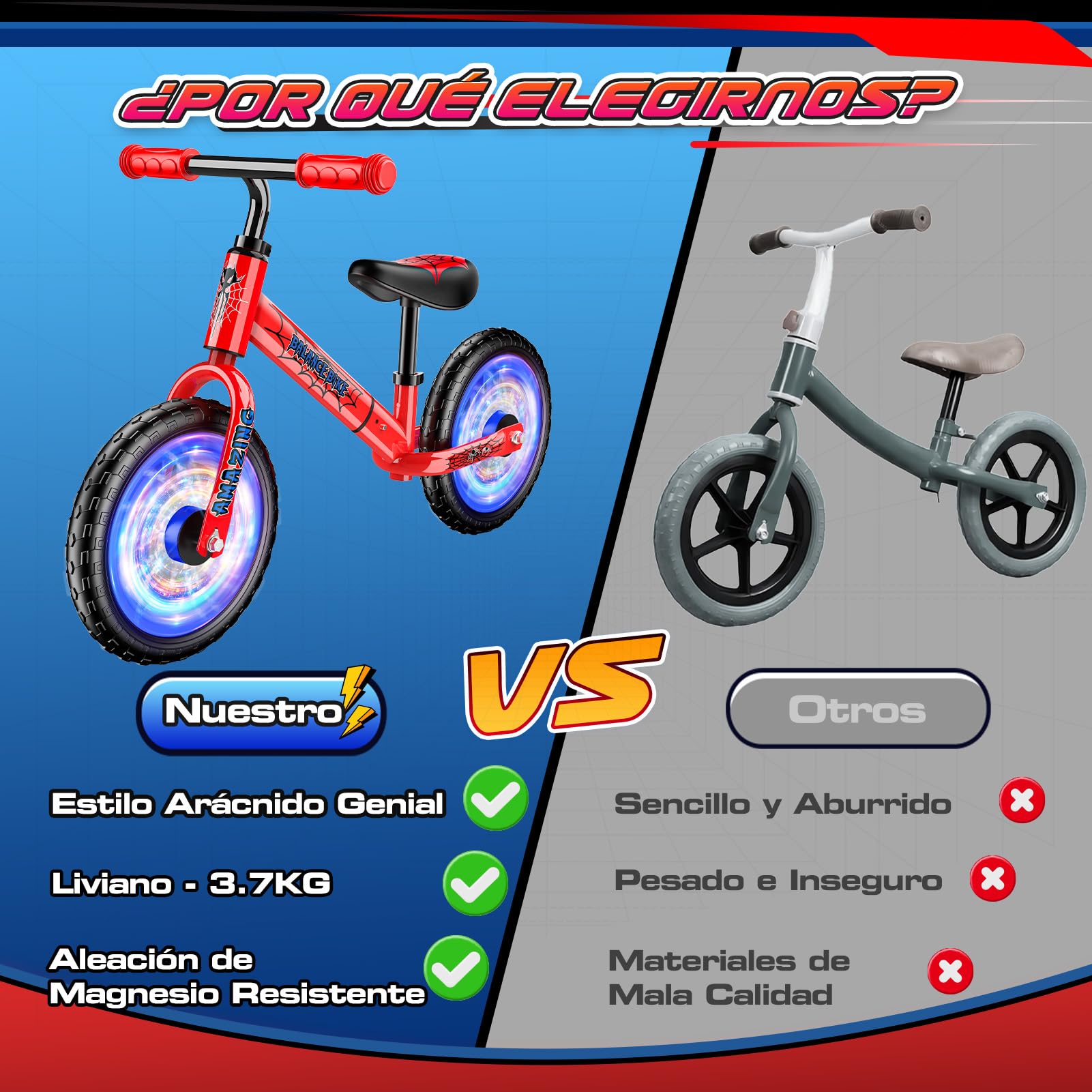 Braxel Bicicleta sin Pedales para Niños de 2 a 6 Años hasta 35 KG, Juguetes Niños 2 3 4 5 6 año Regalo Niño, Andador Niño Bici Bebe con Luminosas