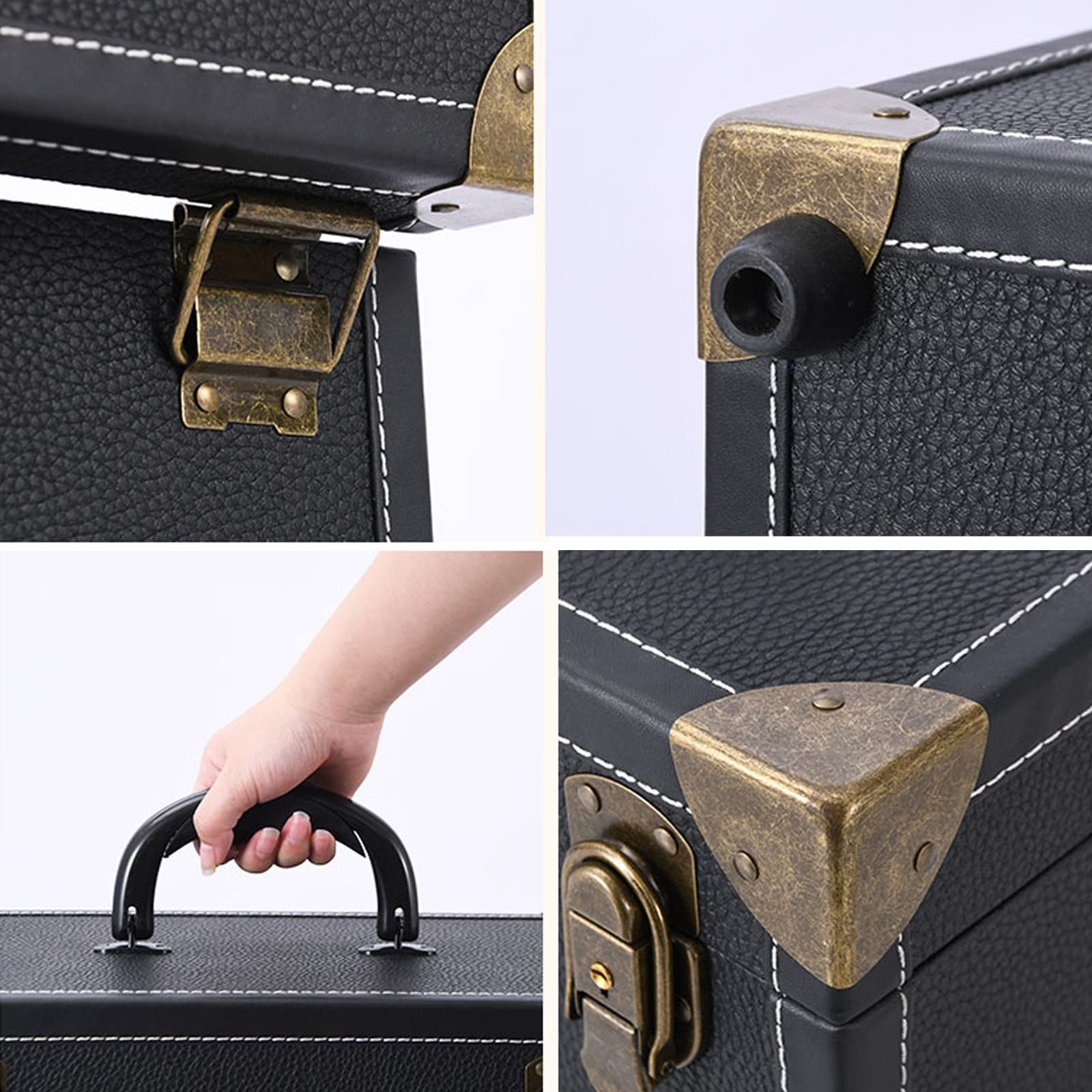 Kosmetyczka, przenośna, podróżna kosmetyczka z lustrem, etui do manicure, na paznokcie i rzęsy, haft, makijaż, czarna kosmetyczka, Czarny z lustrem, Jeden rozmiar, przypadkowy