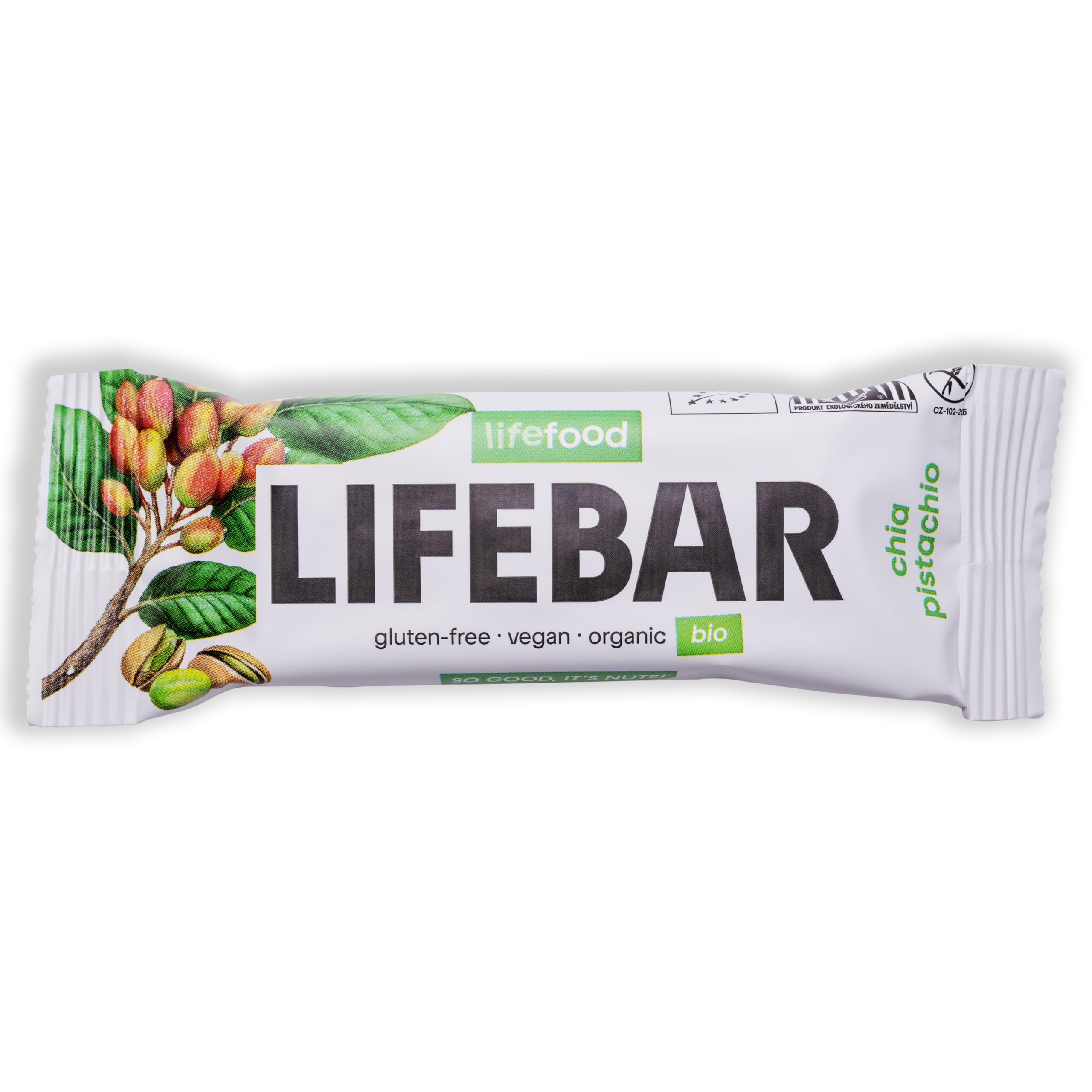 lifefood Lifebar Energieriegel, Vegan Sportriegel, RAW BIO Rohkost, Vegan, Glutenfrei, Laktosefrei,Ohne Zuckerzusatz, Biologisch angebaut - 15er Pack (15 x 40 g) (Chia Pistazie)