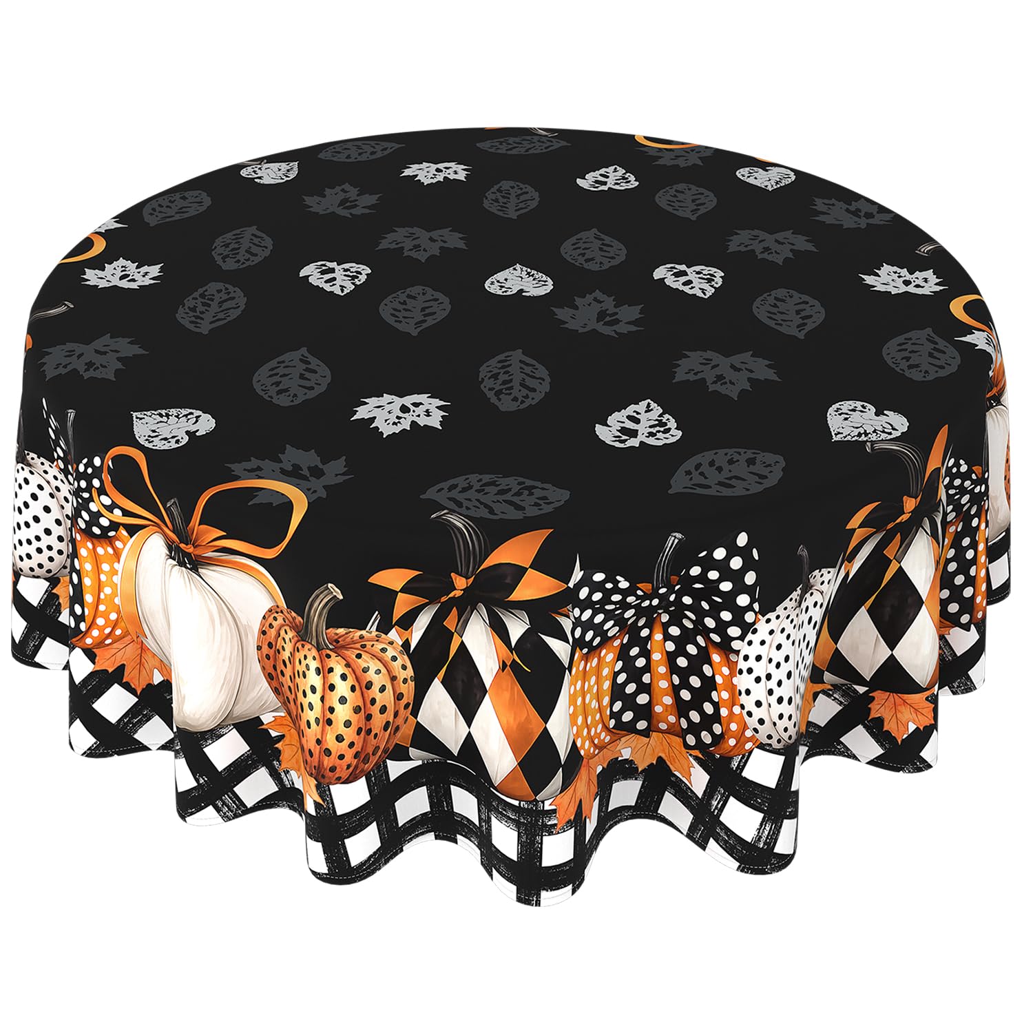 Faptoena Halloween Tablecloth 70×70 Inch Round, Buffalo Plaid Pumpkin Table Cloth, Washable Table Cover for Party Picnic Halloween Decor