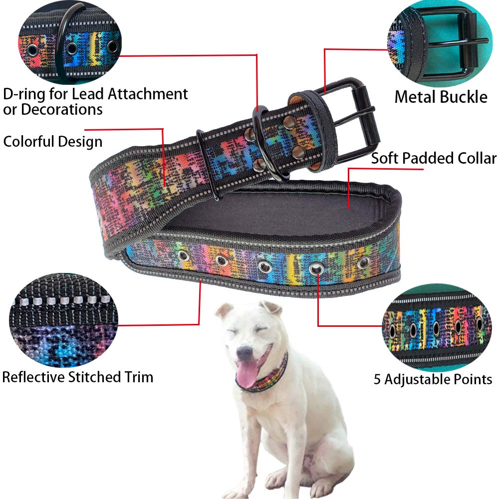 Heavy Duty Reflective Dog Collar - Adjustable, Padded, Soft Lining for Medium & Large Dogs (20