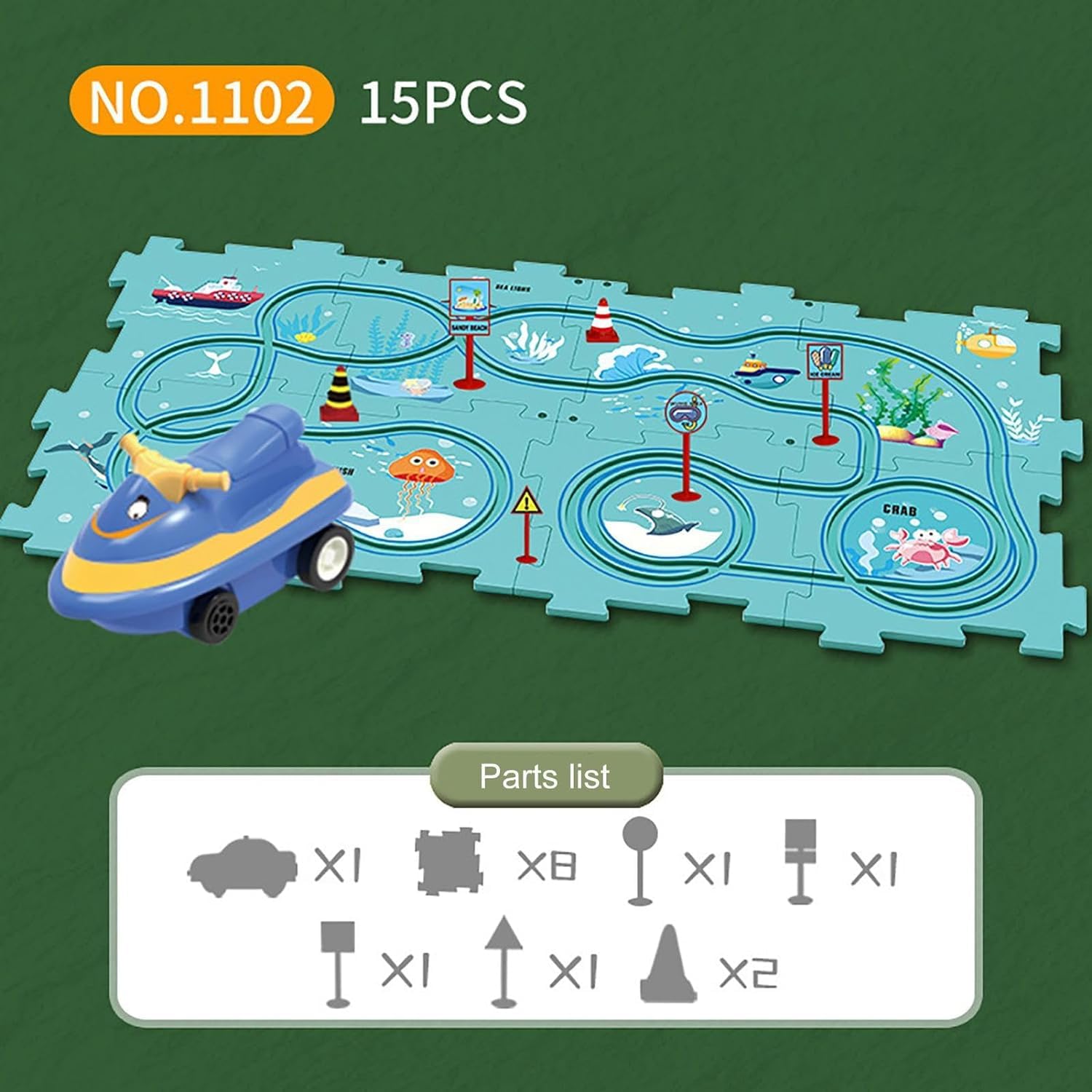 BLiSS HUES 15 PCS Car Puzzle Track Set for Kids with A Cute Vehicle Toddler Puzzle Track Play Set- Critical Thinking Educational Toys for 3-5 Year Old Boys Girls (Ocean 15Pcs) - Image 7 thumbnail
