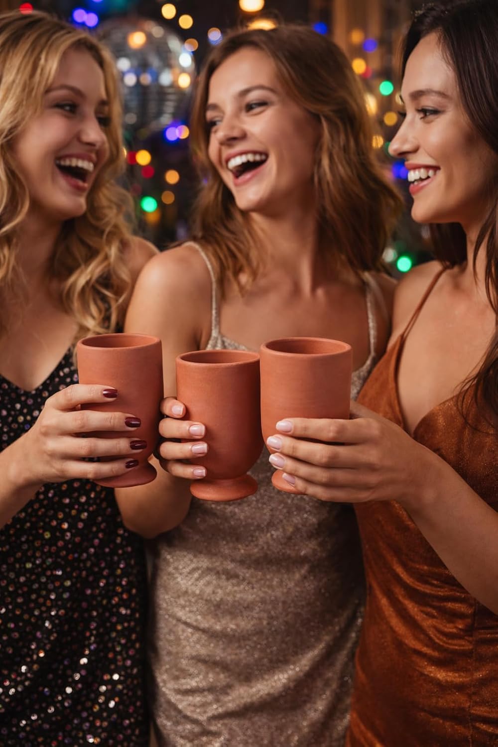 Terracotta Clay Goblet Cups – Handmade Rustic Earthenware Drinking Glasses with Pedestal Base (Pack Of 4)